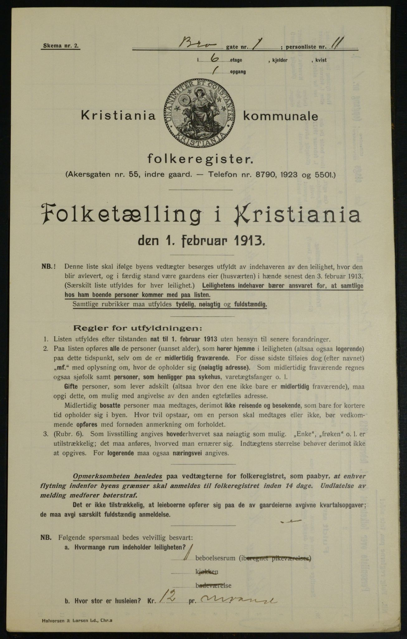 OBA, Municipal Census 1913 for Kristiania, 1913, p. 9600