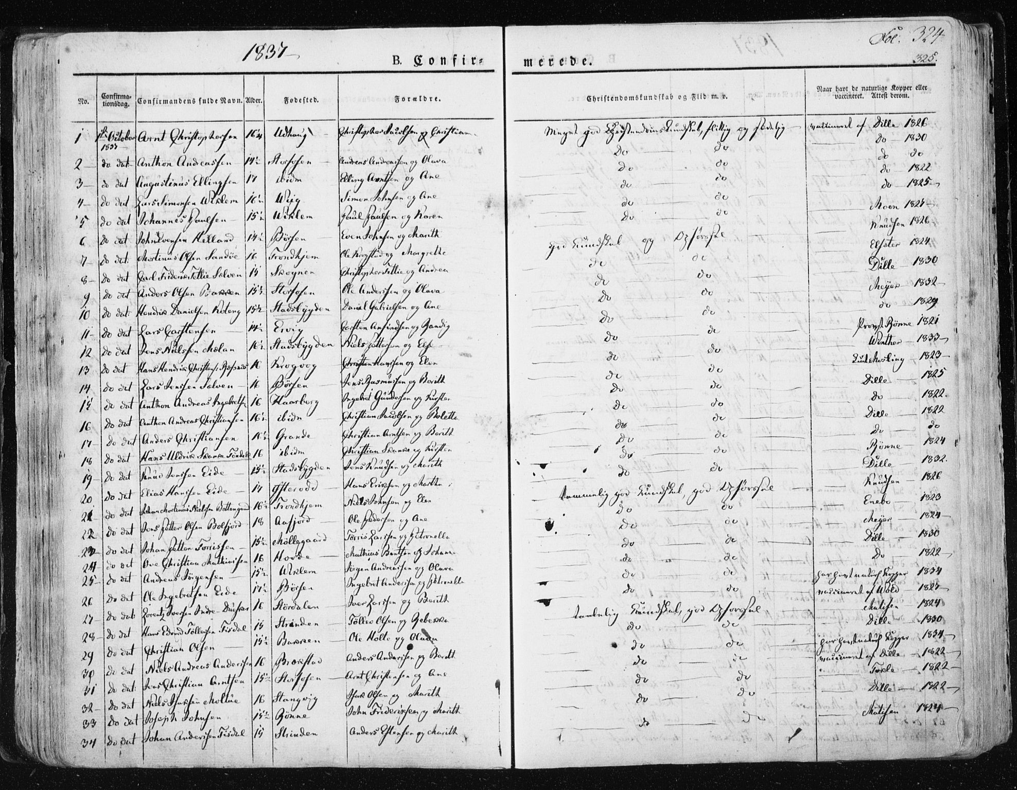 Ministerialprotokoller, klokkerbøker og fødselsregistre - Sør-Trøndelag, SAT/A-1456/659/L0735: Parish register (official) no. 659A05, 1826-1841, p. 324