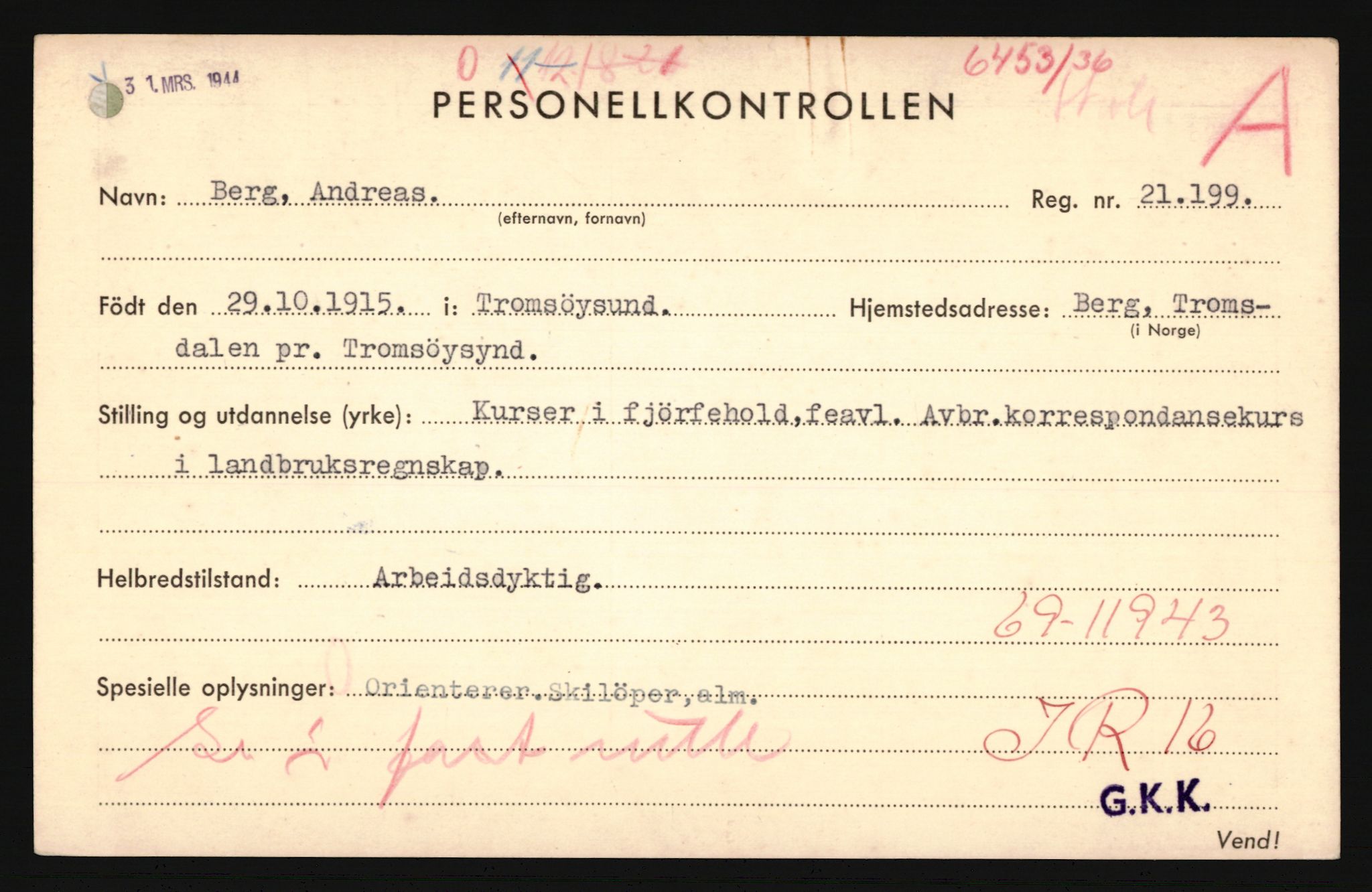 Forsvaret, Troms infanteriregiment nr. 16, AV/RA-RAFA-3146/P/Pa/L0020: Rulleblad for regimentets menige mannskaper, årsklasse 1936, 1936, p. 105