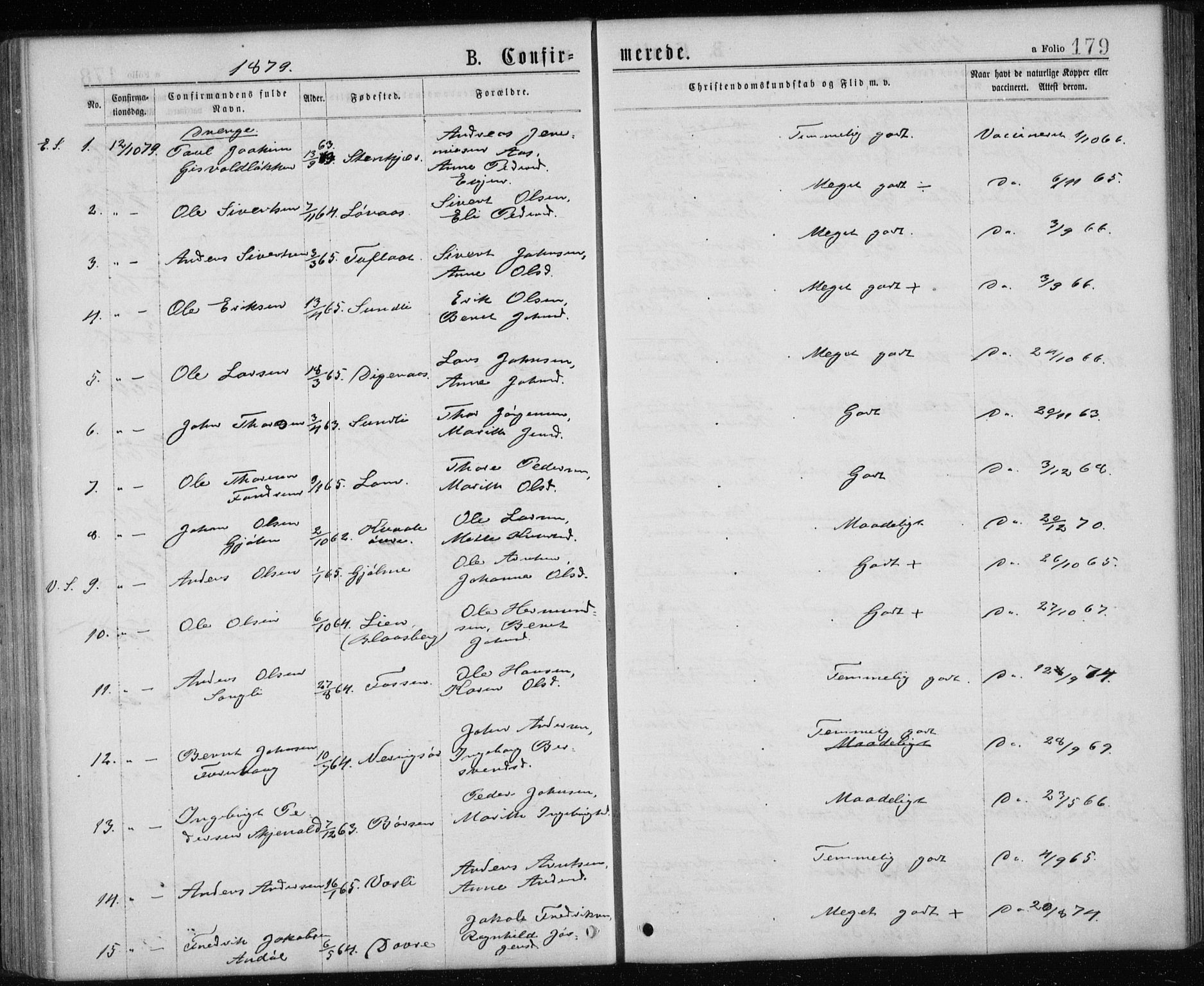 Ministerialprotokoller, klokkerbøker og fødselsregistre - Sør-Trøndelag, AV/SAT-A-1456/668/L0817: Parish register (copy) no. 668C06, 1873-1884, p. 179