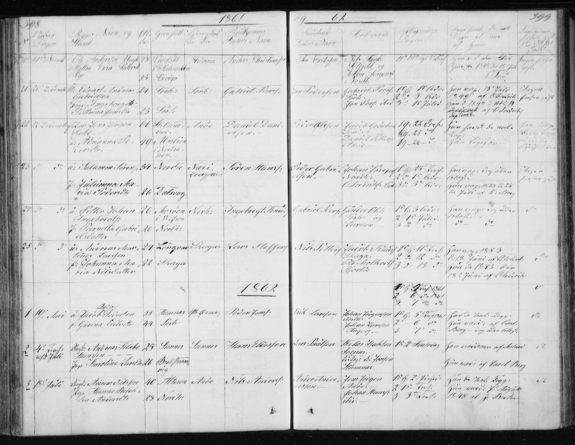 Ministerialprotokoller, klokkerbøker og fødselsregistre - Nordland, SAT/A-1459/834/L0511: Parish register (copy) no. 834C02, 1848-1862, p. 398-399