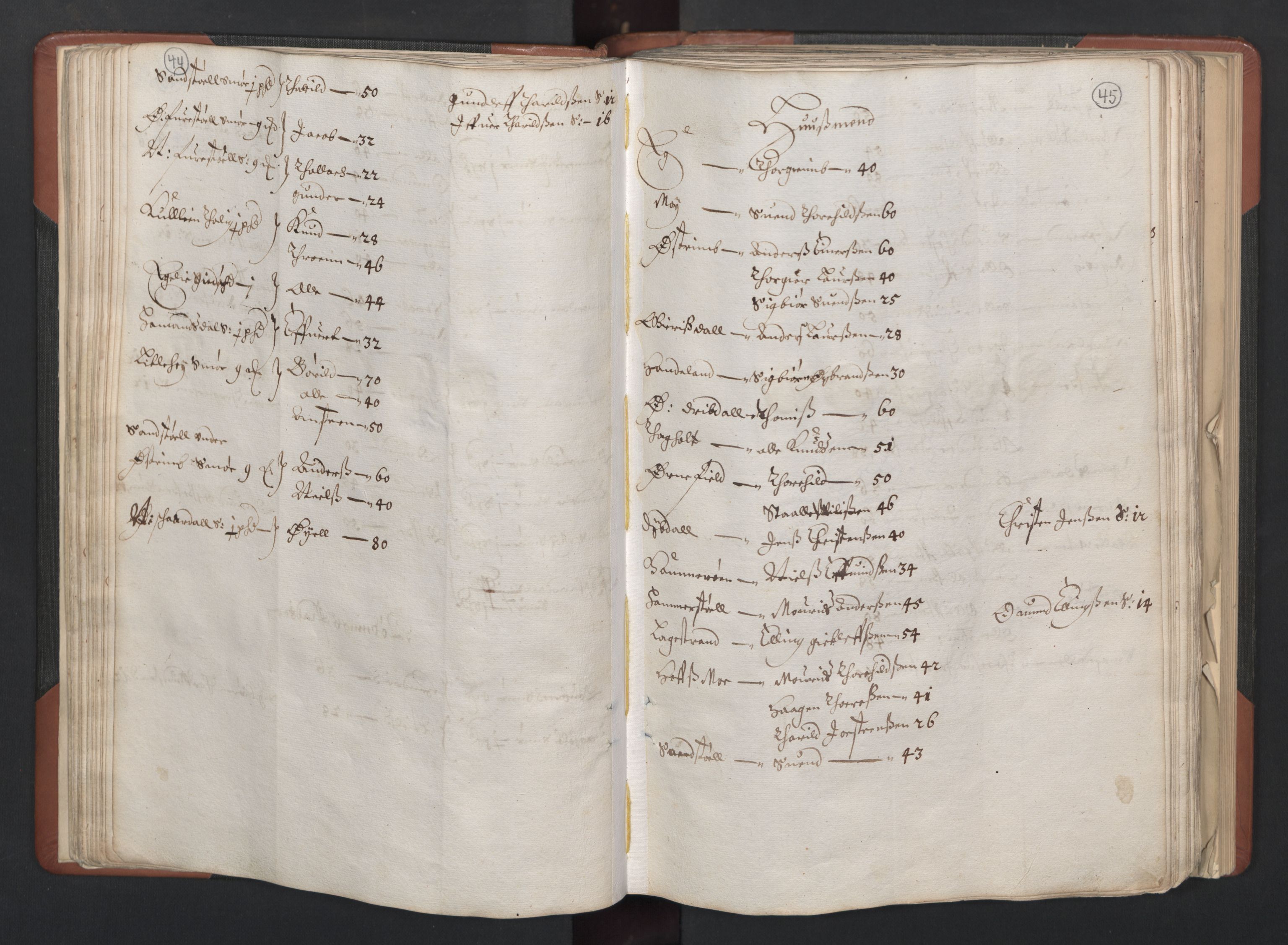 RA, Bailiff's Census 1664-1666, no. 11: Jæren and Dalane fogderi, 1664, p. 44-45