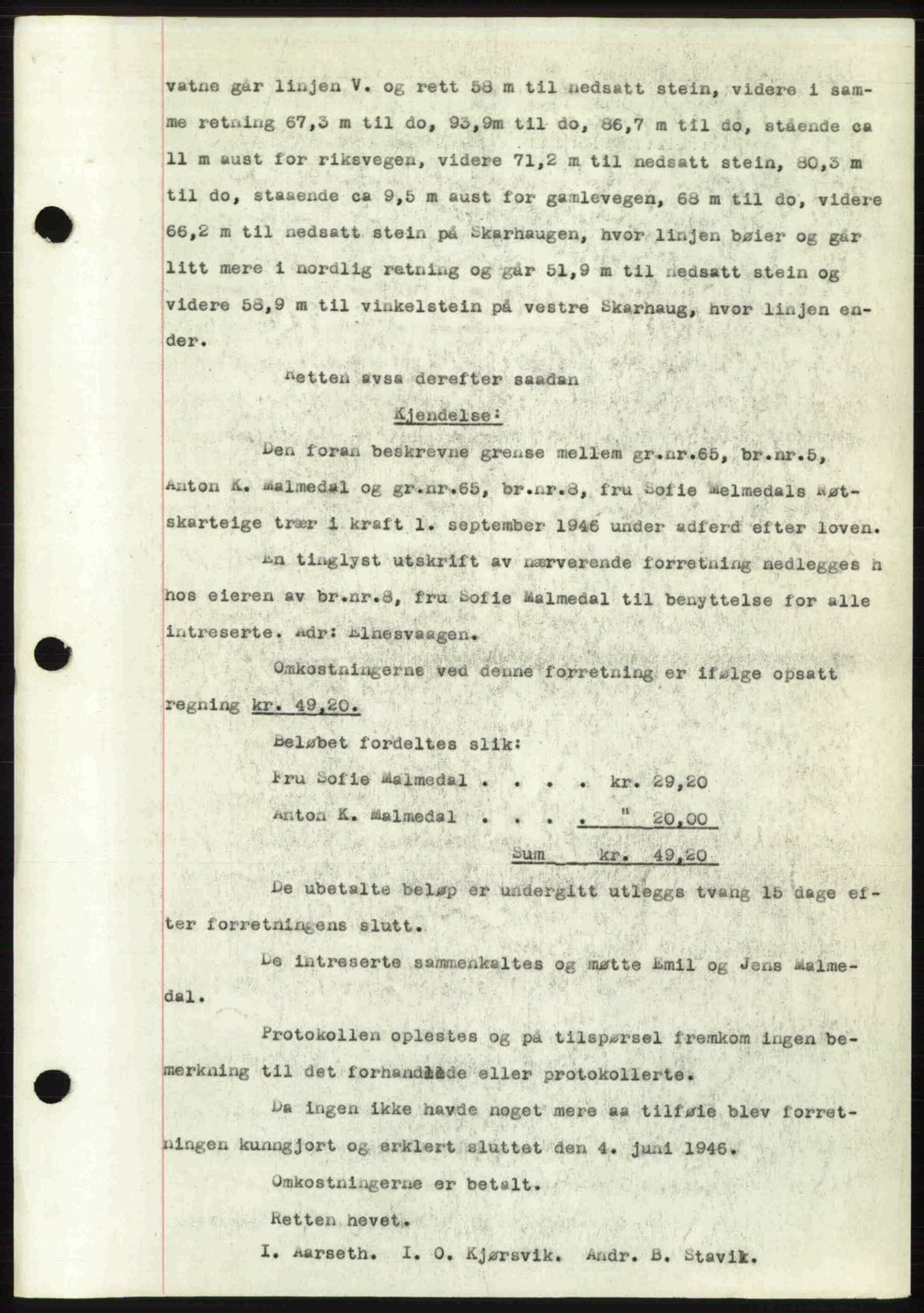 Romsdal sorenskriveri, AV/SAT-A-4149/1/2/2C: Mortgage book no. A20, 1946-1946, Diary no: : 1934/1946