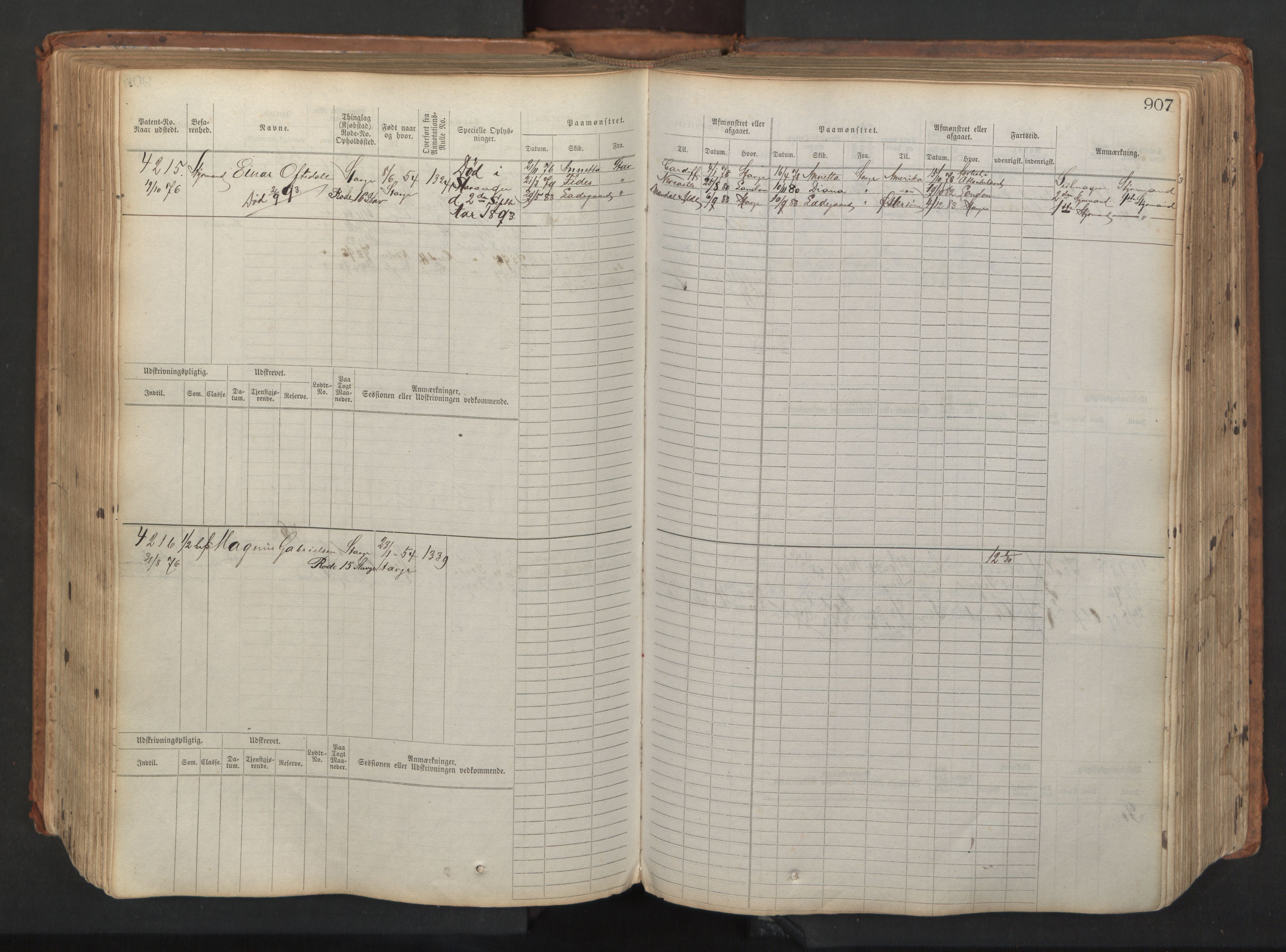 Stavanger sjømannskontor, AV/SAST-A-102006/F/Fb/Fbb/L0008: Sjøfartshovedrulle, patentnr. 3605-4804, 1873, p. 353