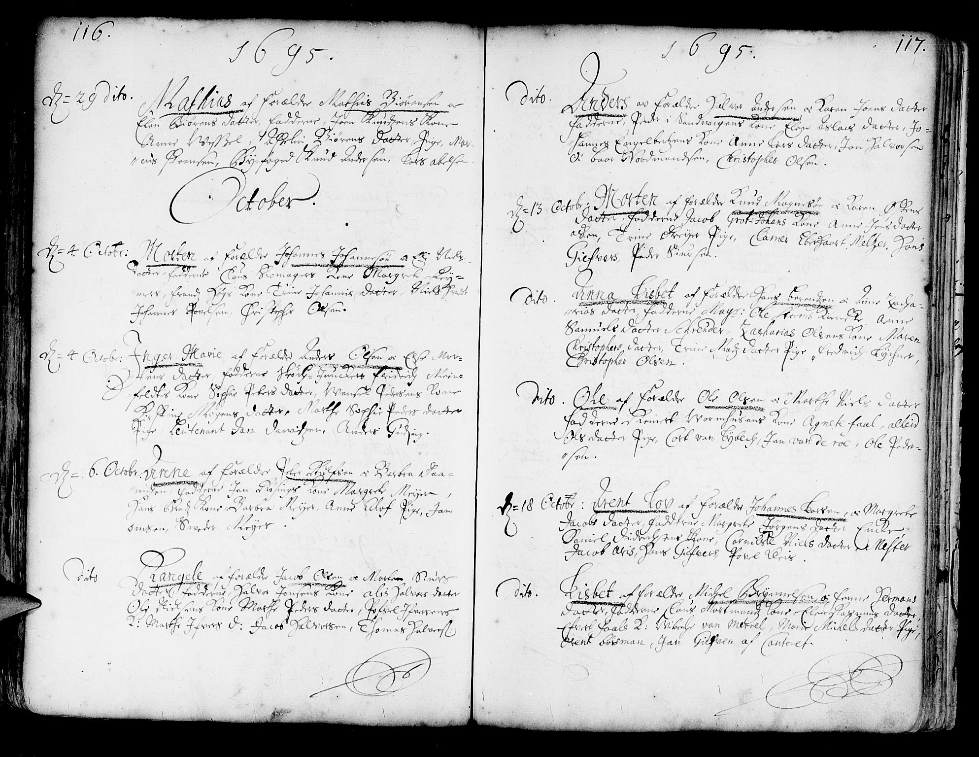 Korskirken sokneprestembete, AV/SAB-A-76101/H/Haa/L0002: Parish register (official) no. A 2, 1688-1697, p. 116-117