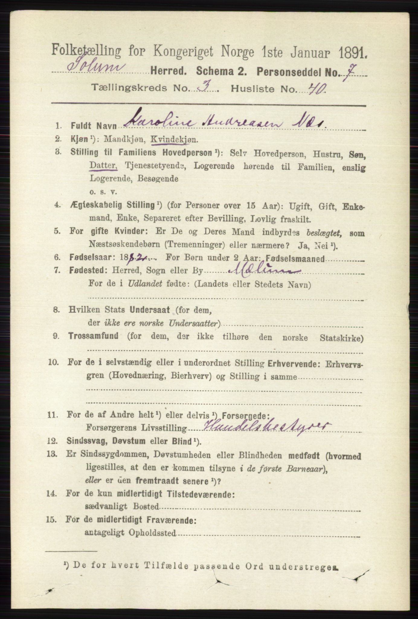 RA, 1891 census for 0818 Solum, 1891, p. 570