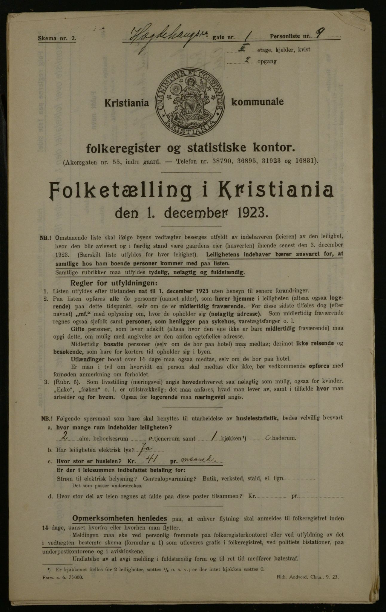 OBA, Municipal Census 1923 for Kristiania, 1923, p. 40139