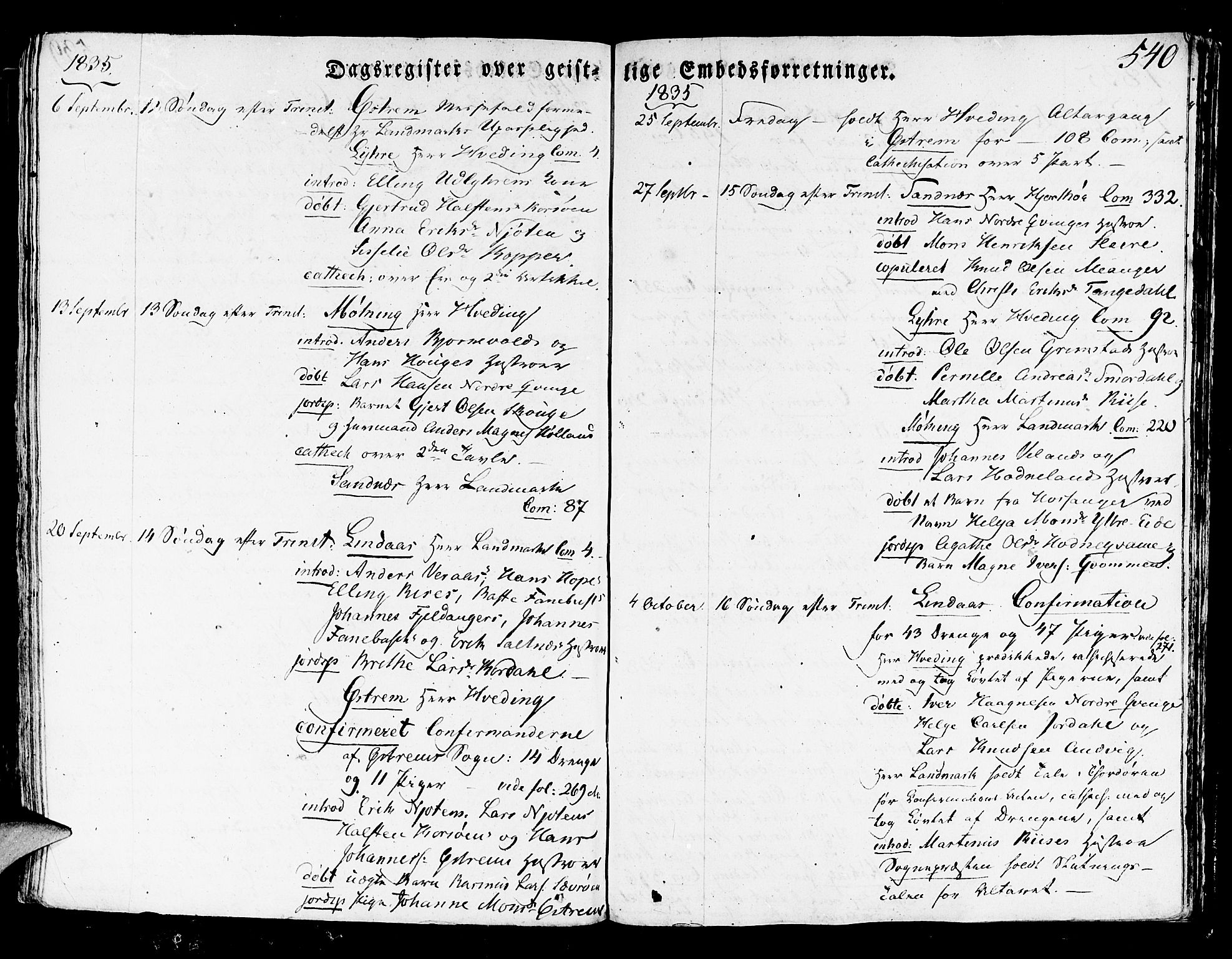 Lindås Sokneprestembete, SAB/A-76701/H/Haa: Parish register (official) no. A 8, 1823-1836, p. 540