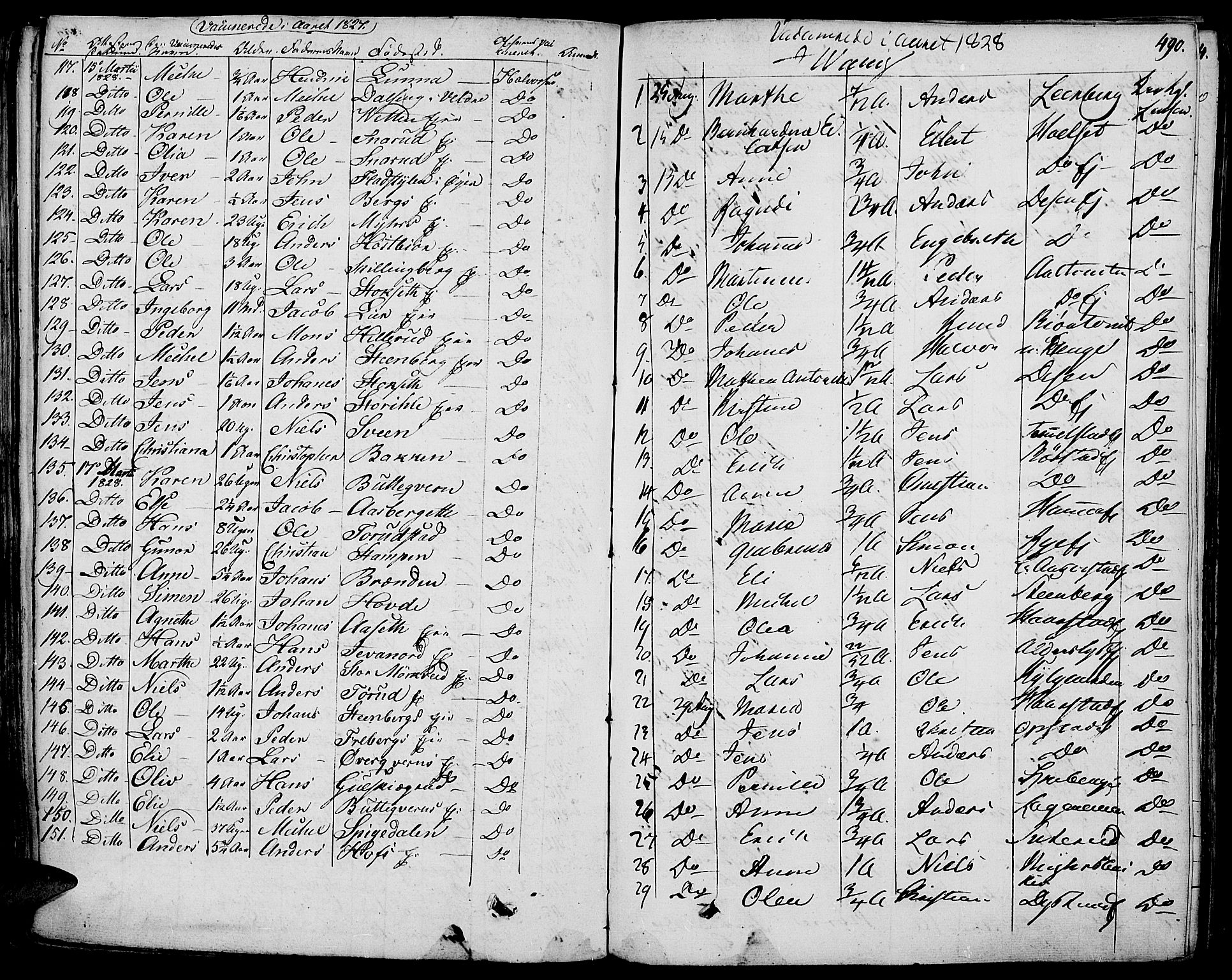 Vang prestekontor, Hedmark, AV/SAH-PREST-008/H/Ha/Haa/L0009: Parish register (official) no. 9, 1826-1841, p. 490