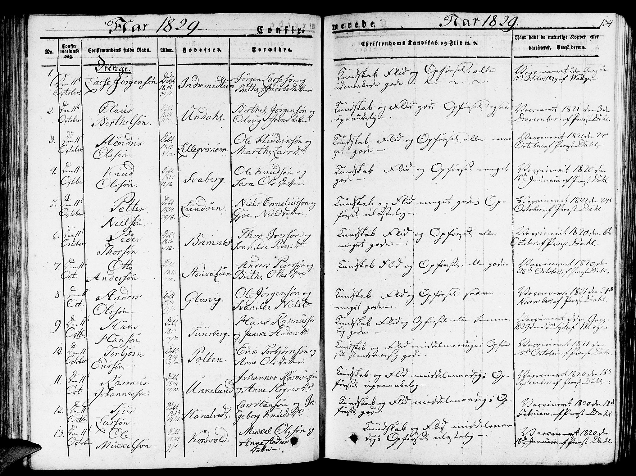 Gulen sokneprestembete, SAB/A-80201/H/Haa/Haaa/L0019: Parish register (official) no. A 19, 1826-1836, p. 134
