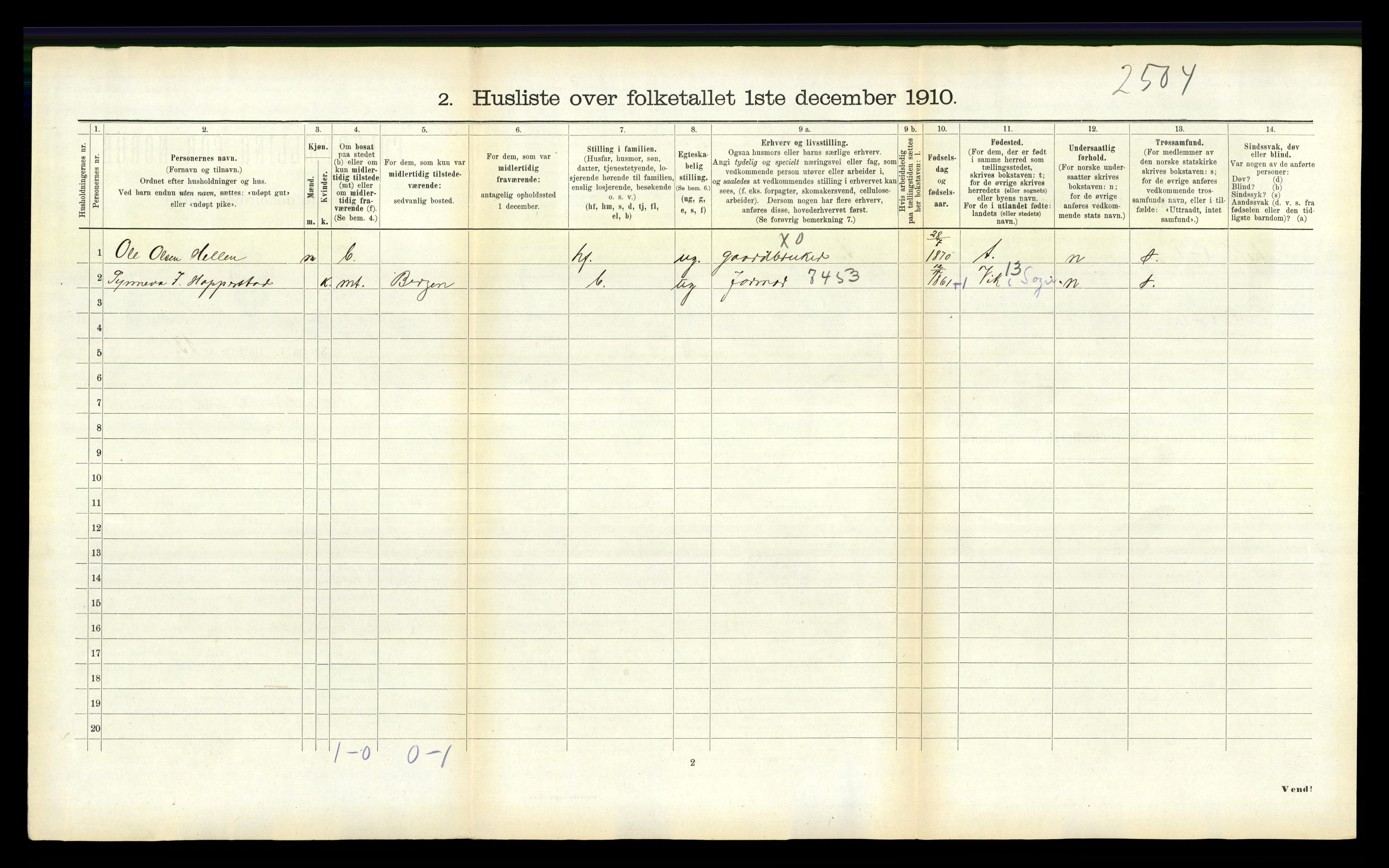 RA, 1910 census for Balestrand, 1910, p. 475