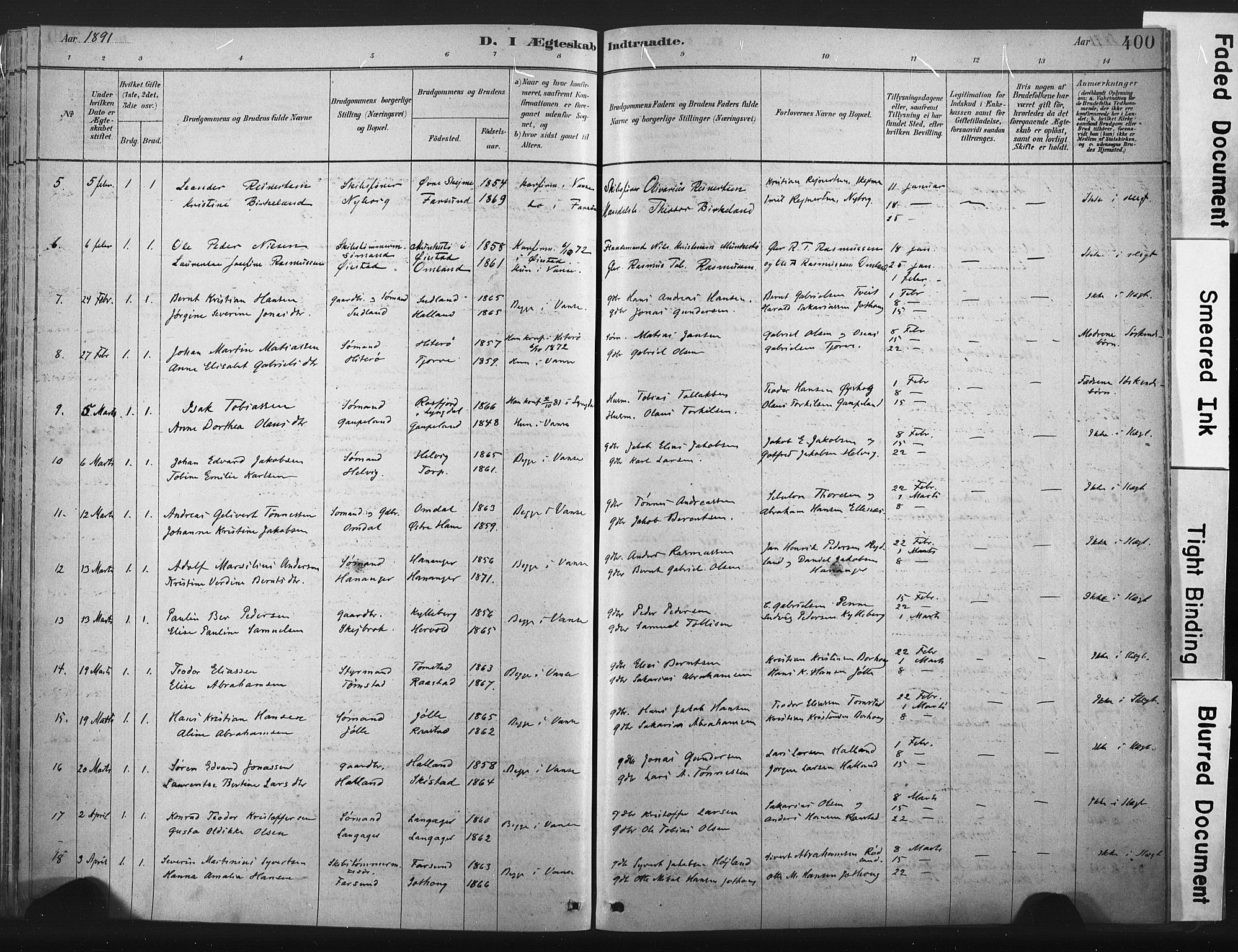 Lista sokneprestkontor, AV/SAK-1111-0027/F/Fa/L0012: Parish register (official) no. A 12, 1879-1903, p. 400