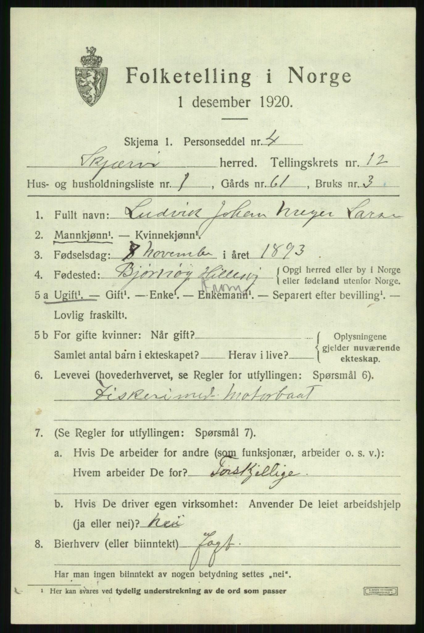 SATØ, 1920 census for Skjervøy, 1920, p. 5999