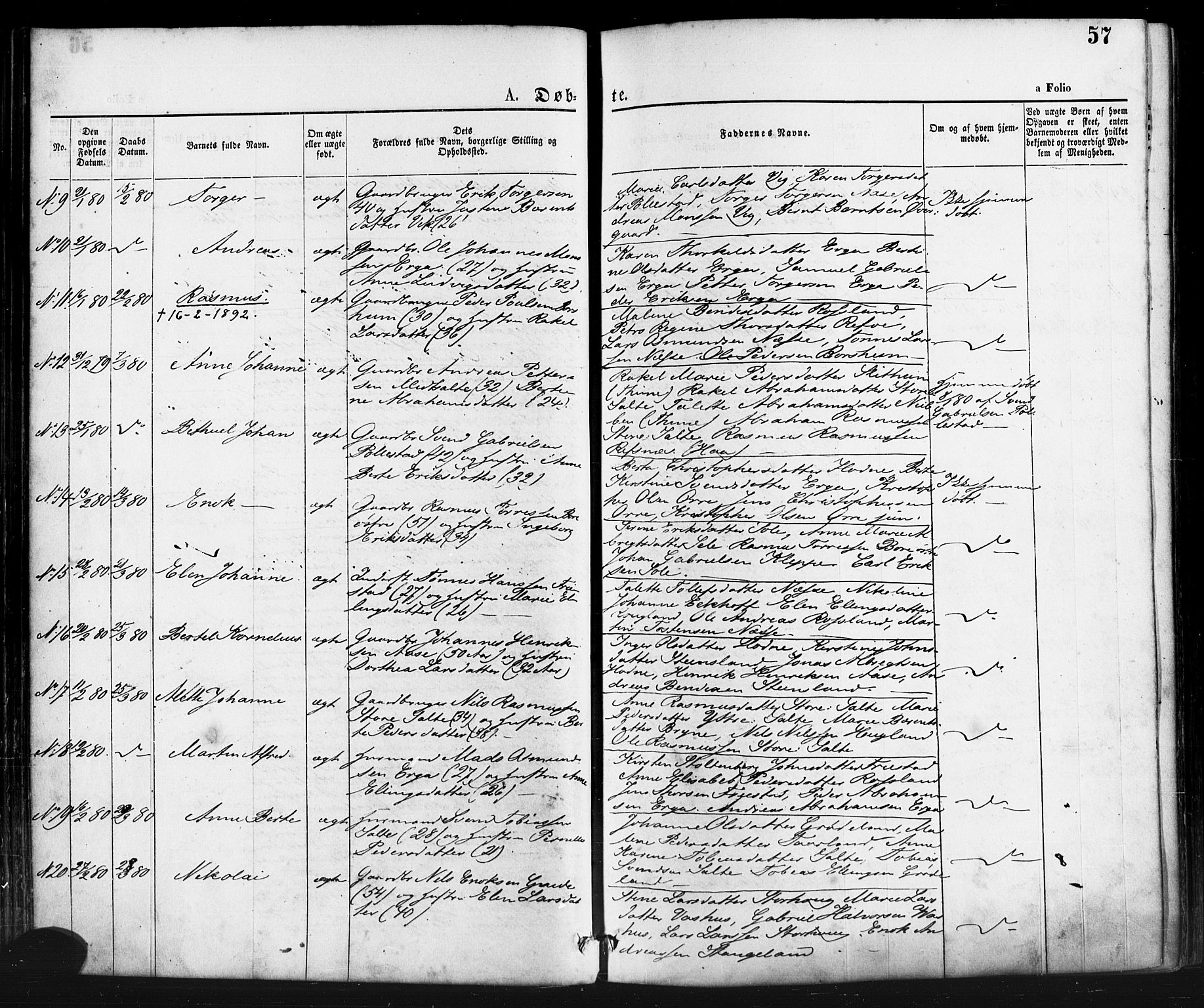 Klepp sokneprestkontor, AV/SAST-A-101803/001/3/30BA/L0006: Parish register (official) no. A 6, 1871-1885, p. 57