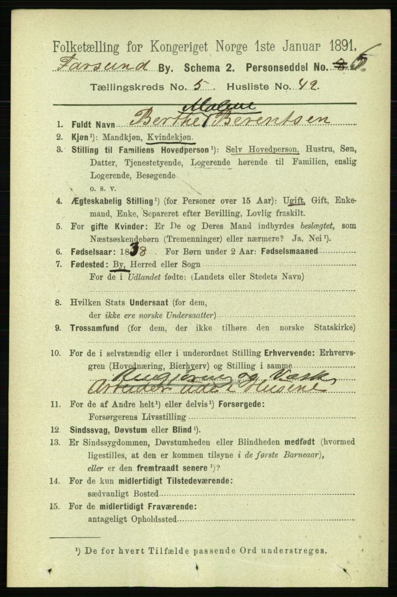 RA, 1891 census for 1003 Farsund, 1891, p. 2204