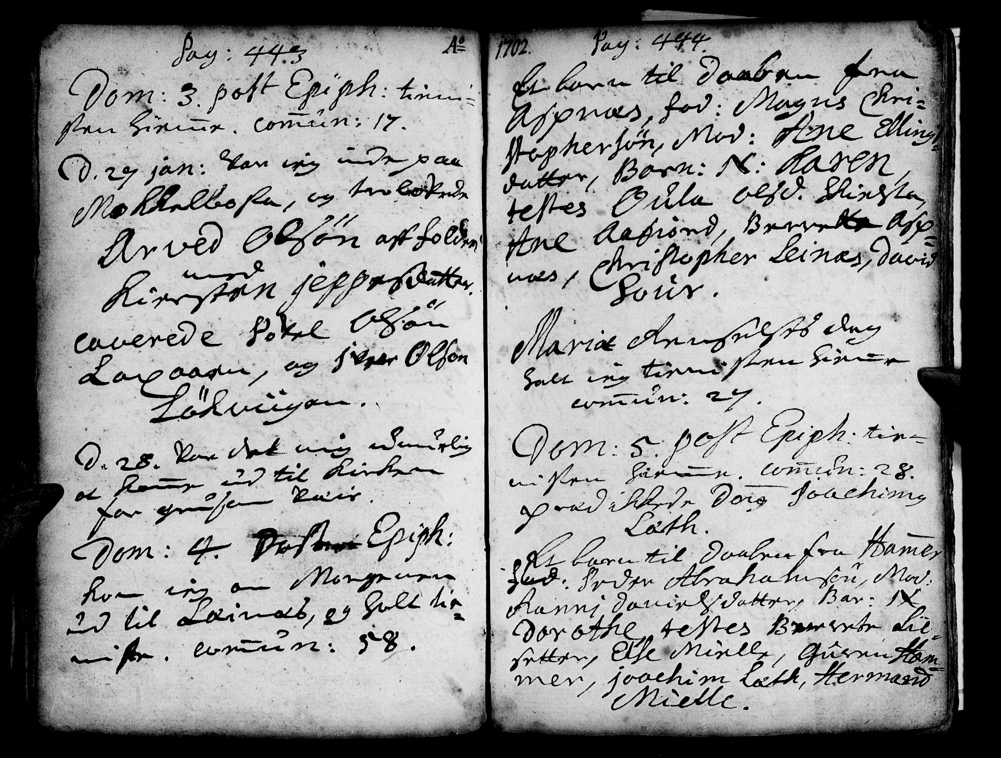 Ministerialprotokoller, klokkerbøker og fødselsregistre - Nordland, AV/SAT-A-1459/855/L0793: Parish register (official) no. 855A01, 1686-1712, p. 443-444