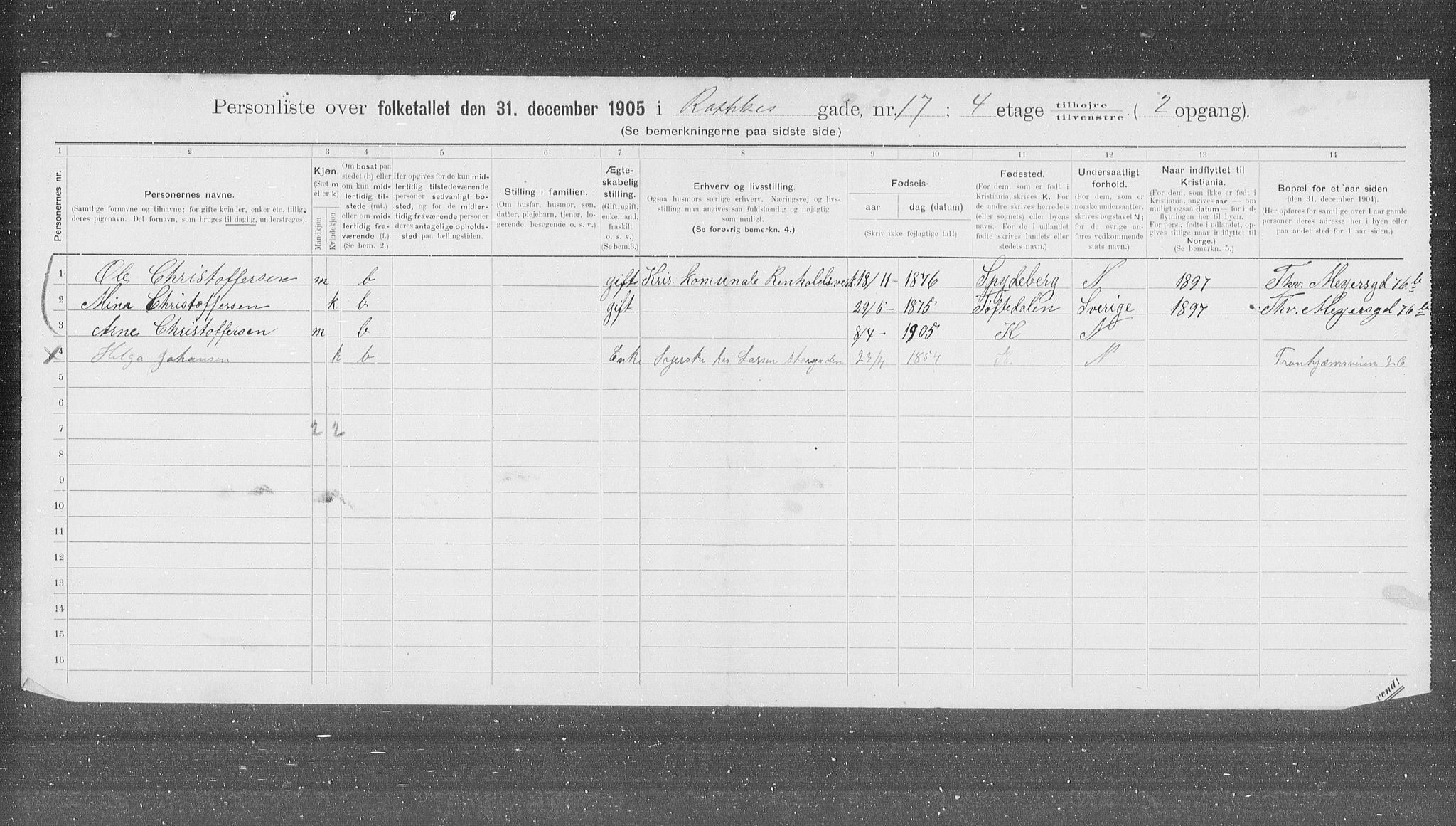 OBA, Municipal Census 1905 for Kristiania, 1905, p. 43318