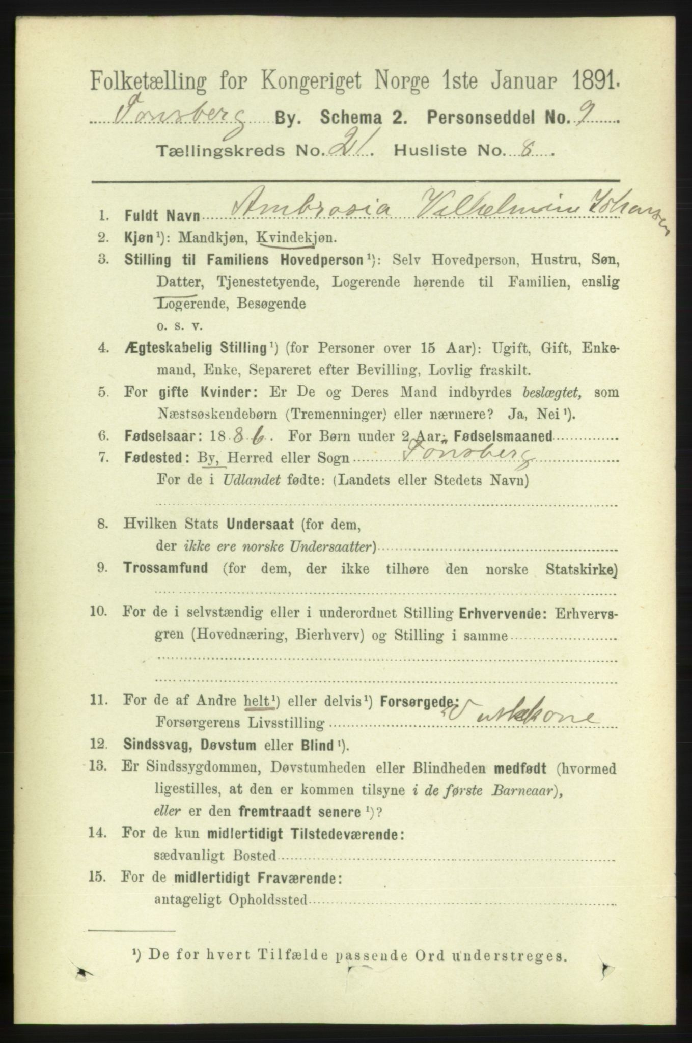 RA, 1891 census for 0705 Tønsberg, 1891, p. 5760