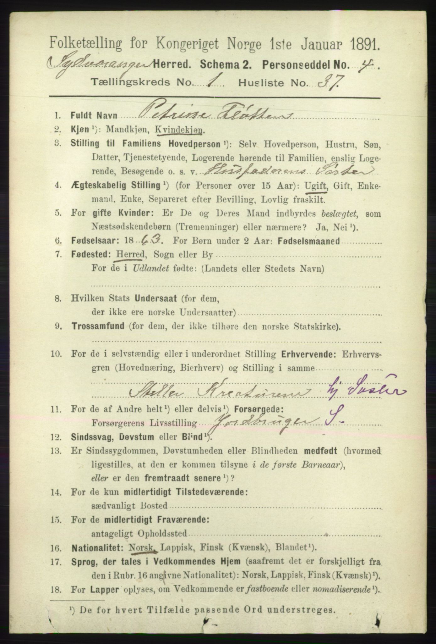 RA, 1891 census for 2030 Sør-Varanger, 1891, p. 350