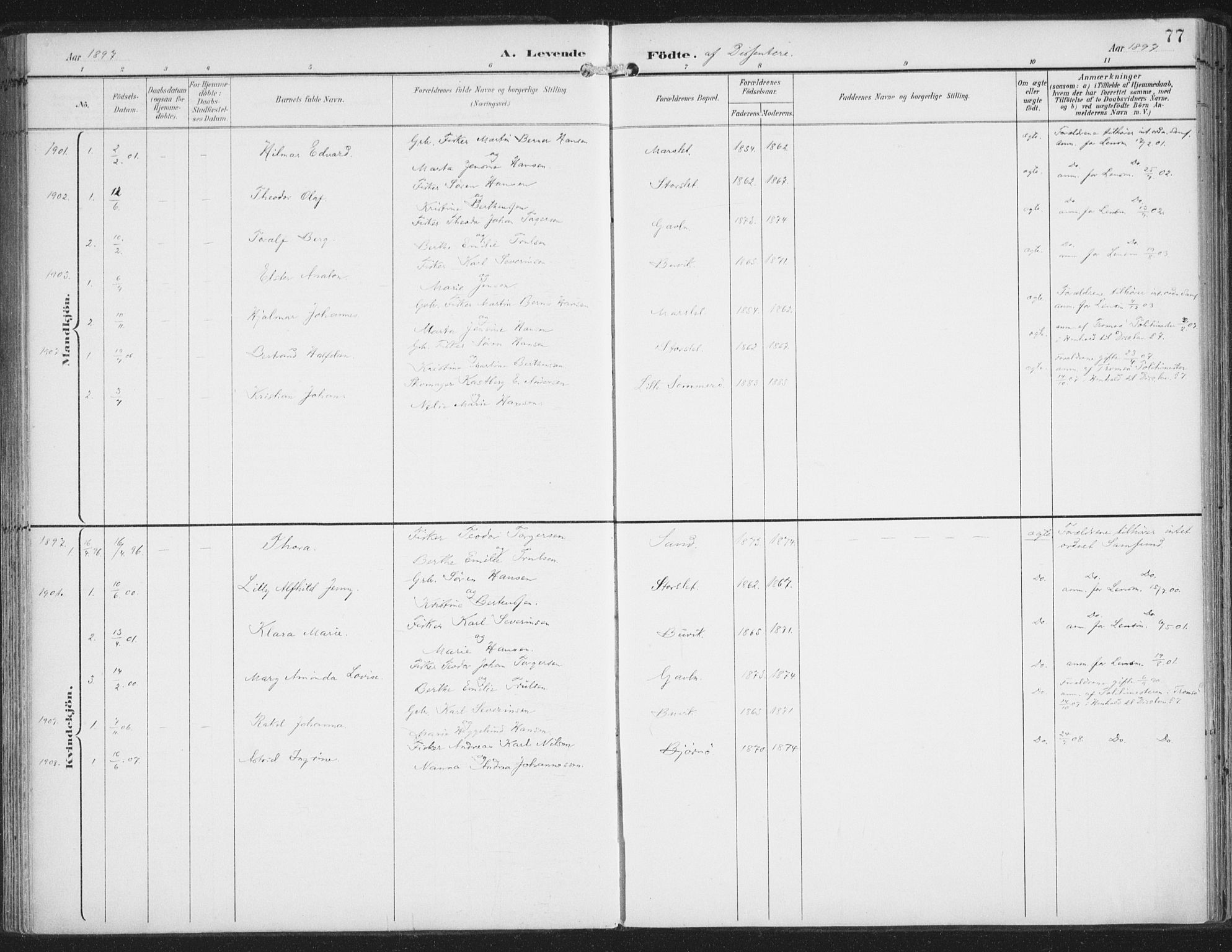 Lenvik sokneprestembete, SATØ/S-1310/H/Ha/Haa/L0015kirke: Parish register (official) no. 15, 1896-1915, p. 77