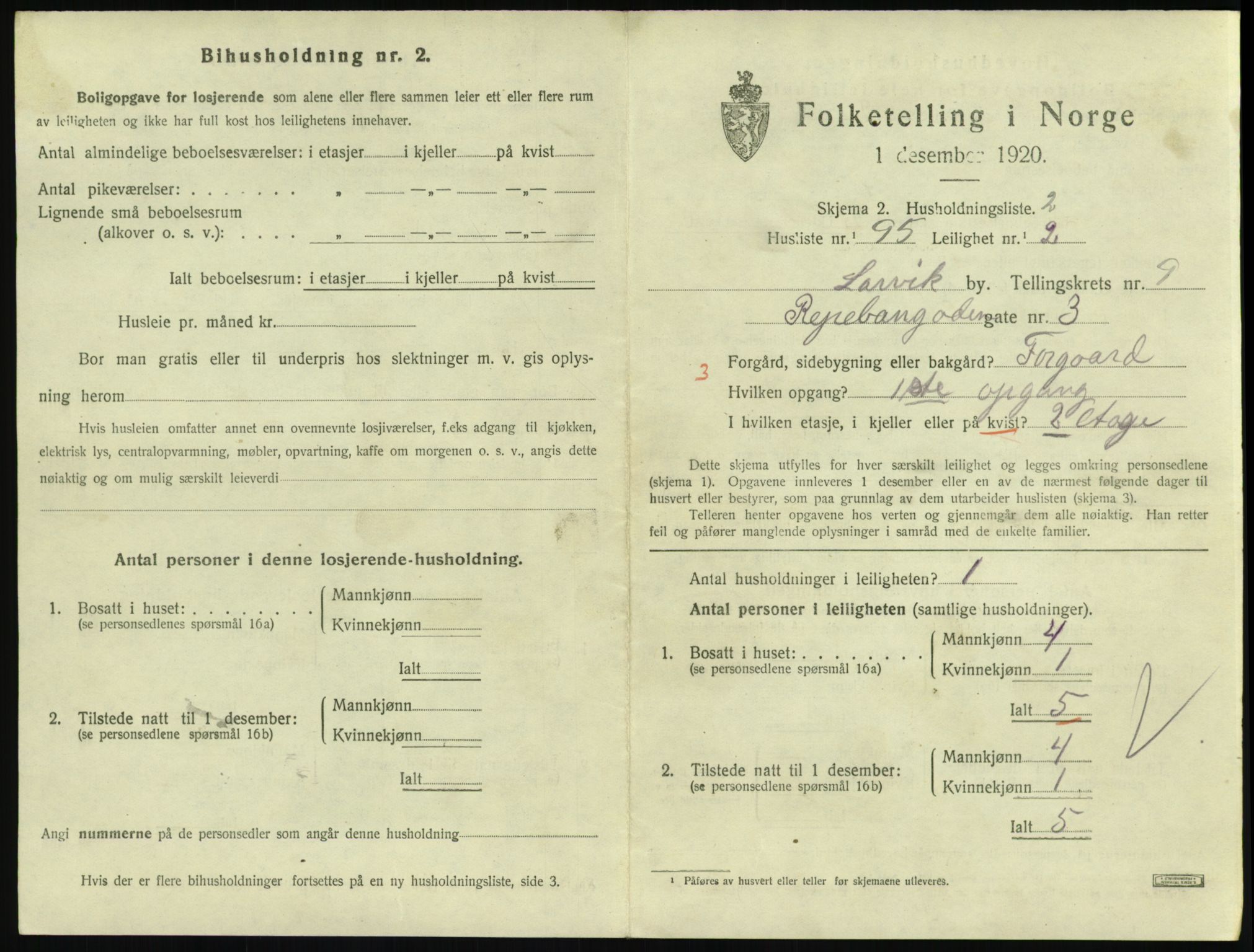 SAKO, 1920 census for Larvik, 1920, p. 7374