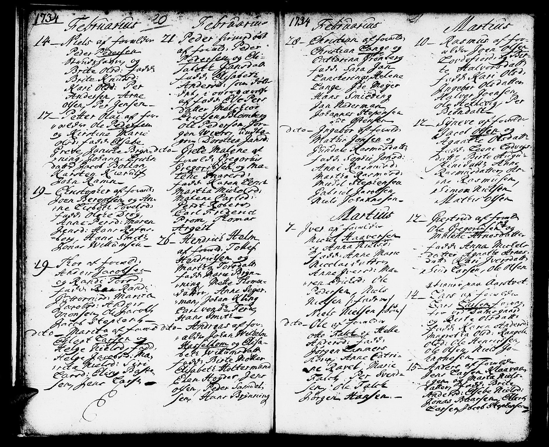 Domkirken sokneprestembete, AV/SAB-A-74801/H/Haa/L0002: Parish register (official) no. A 2, 1733-1750, p. 20-21