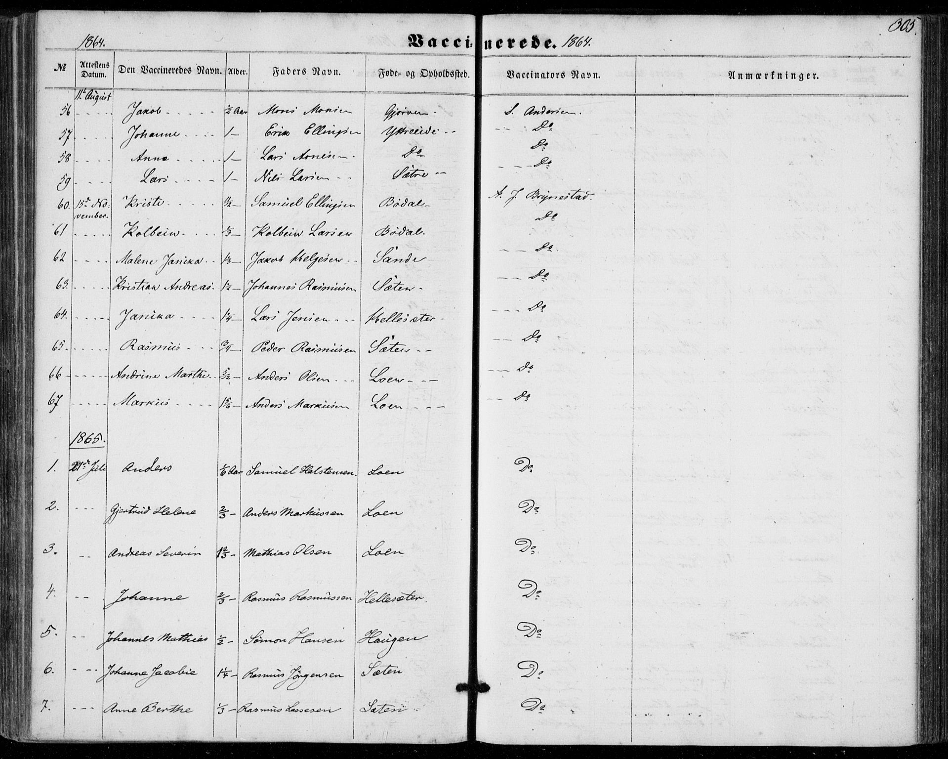 Stryn Sokneprestembete, SAB/A-82501: Parish register (official) no. A 3, 1862-1877, p. 305