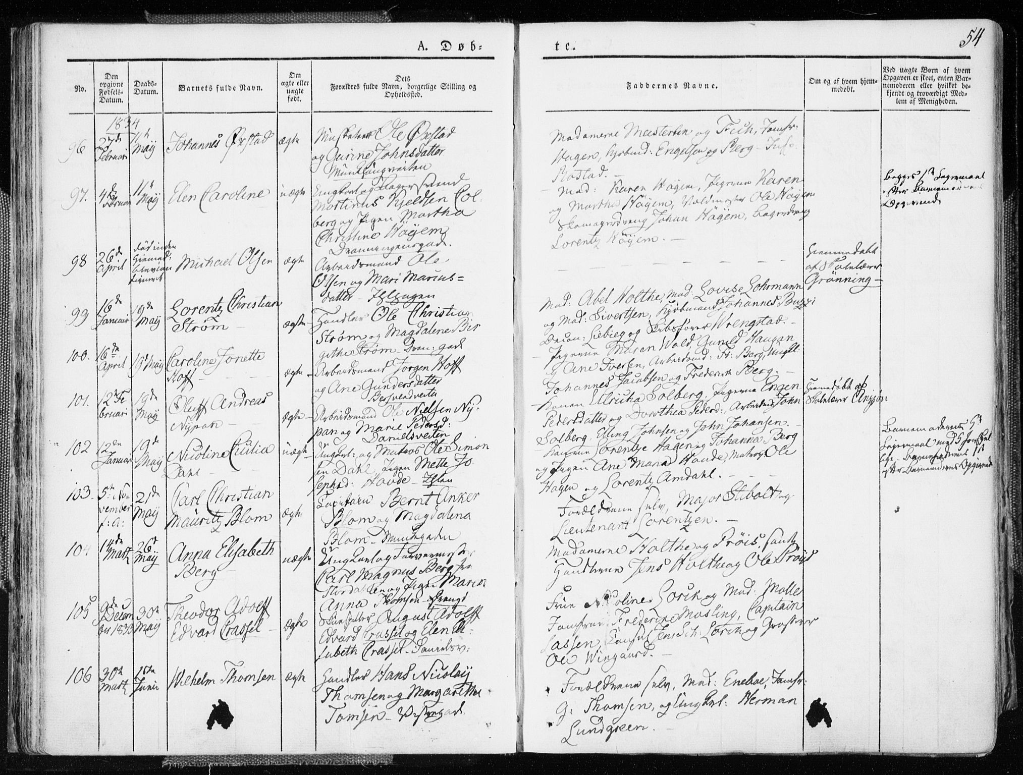 Ministerialprotokoller, klokkerbøker og fødselsregistre - Sør-Trøndelag, SAT/A-1456/601/L0047: Parish register (official) no. 601A15, 1831-1839, p. 54