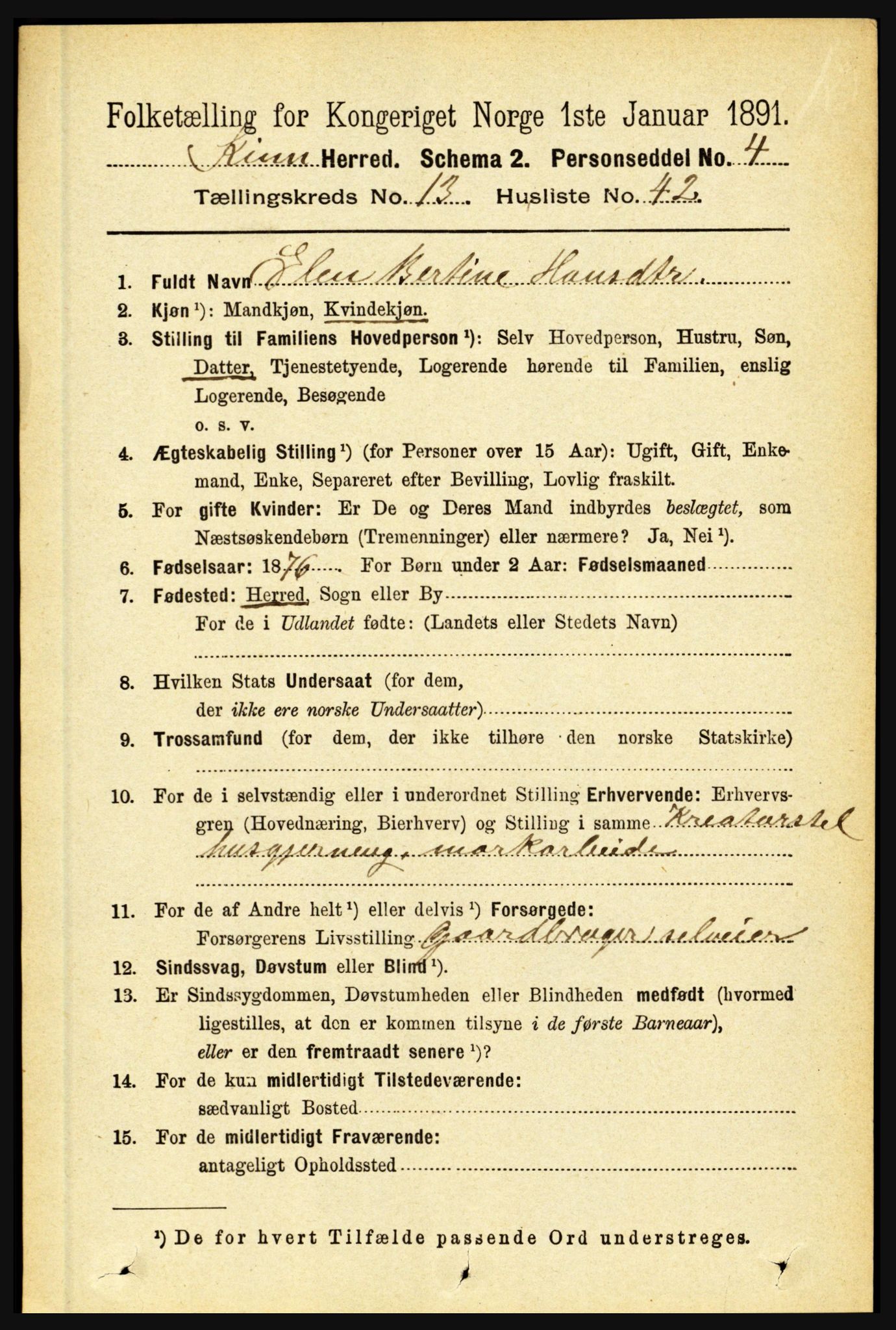 RA, 1891 census for 1437 Kinn, 1891, p. 5343