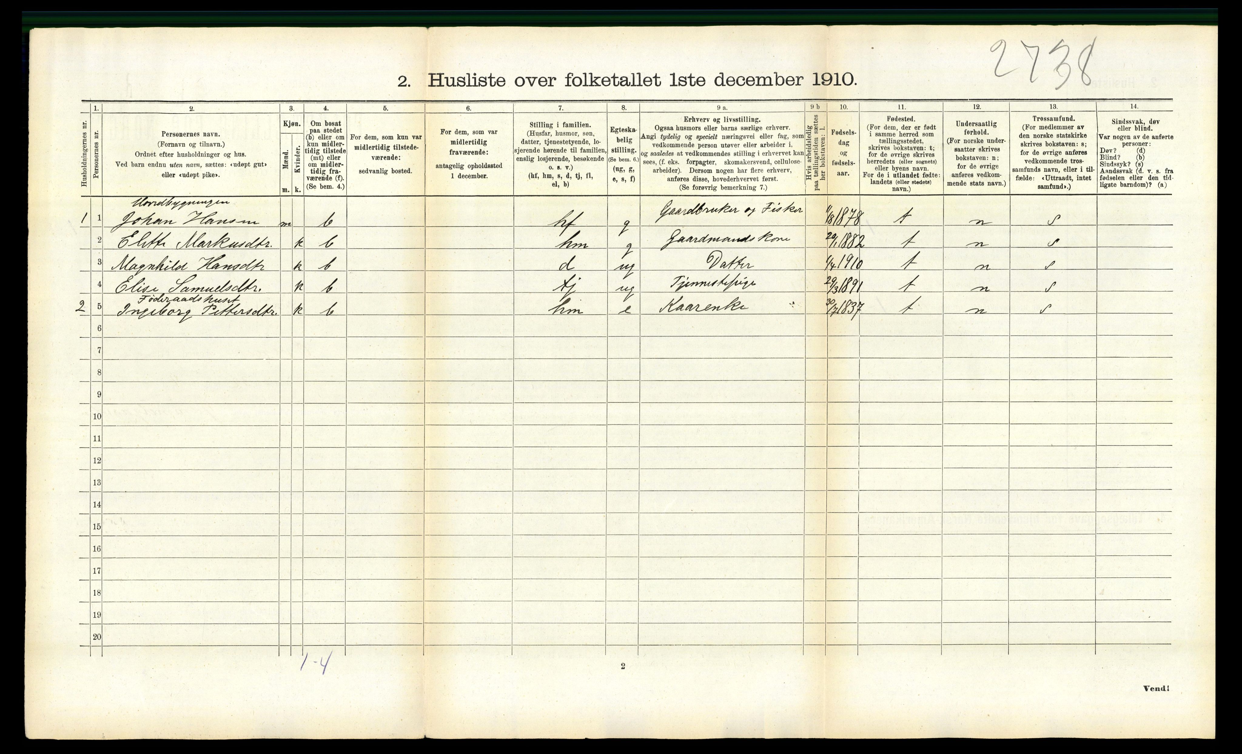 RA, 1910 census for Evenes, 1910, p. 804