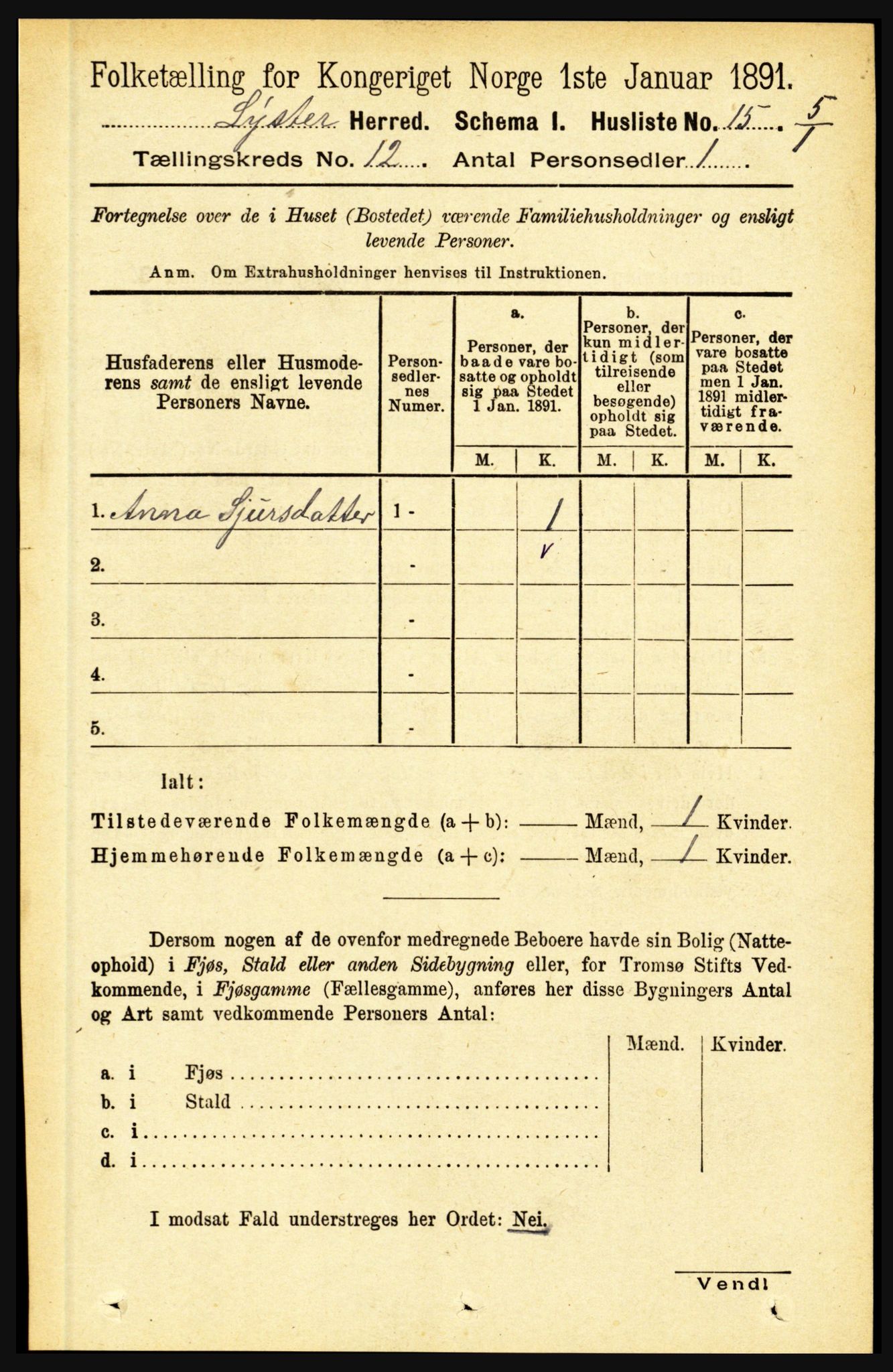 RA, 1891 census for 1426 Luster, 1891, p. 3717