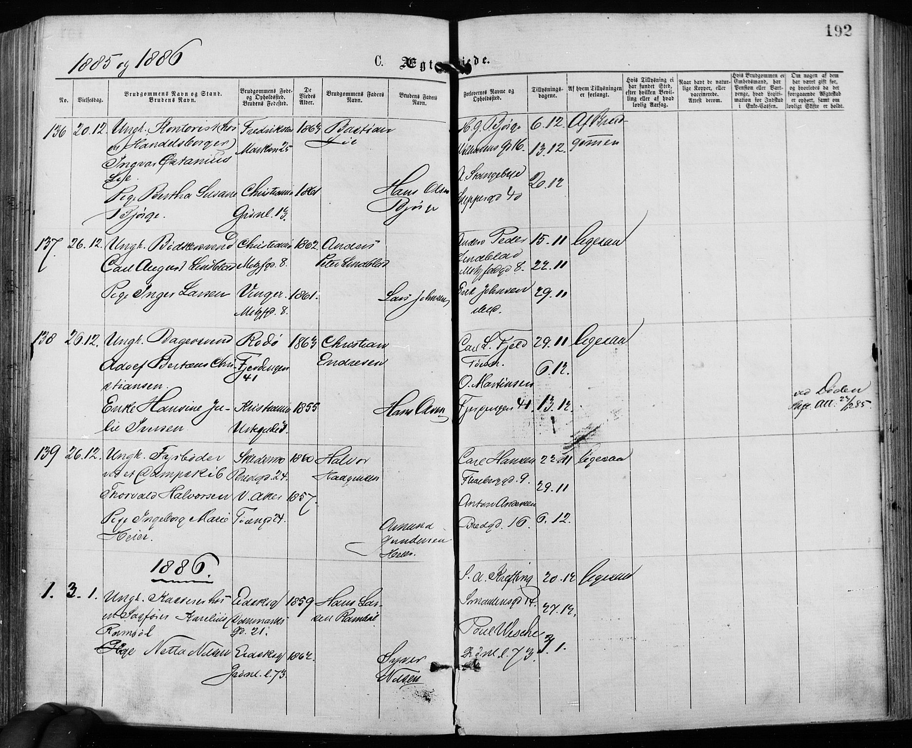 Grønland prestekontor Kirkebøker, AV/SAO-A-10848/F/Fa/L0006: Parish register (official) no. 6, 1877-1886, p. 192