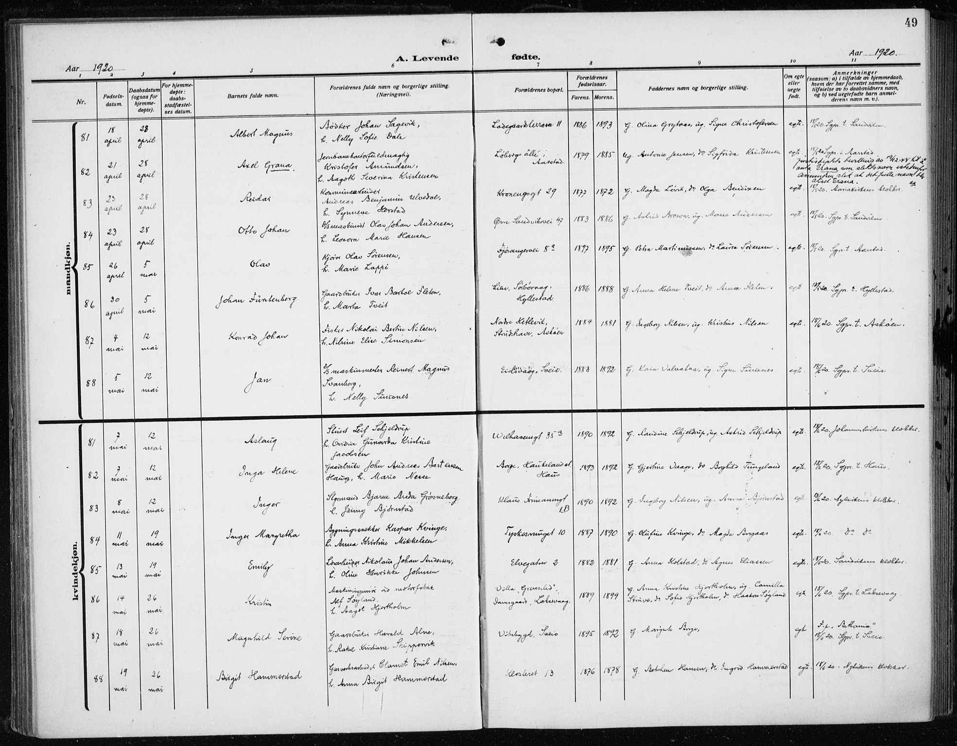 Fødselsstiftelsens sokneprestembete*, SAB/-: Parish register (official) no. A 5, 1918-1926, p. 49