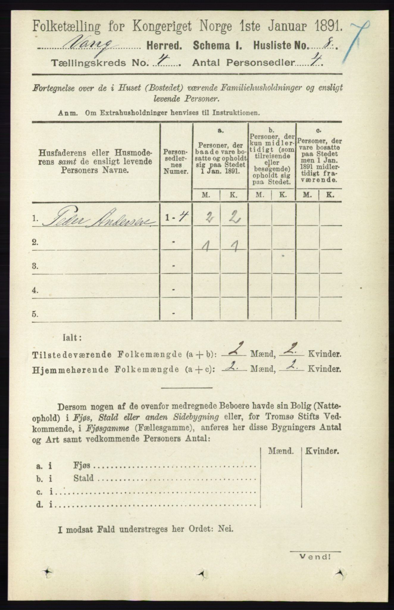 RA, 1891 census for 0414 Vang, 1891, p. 2637