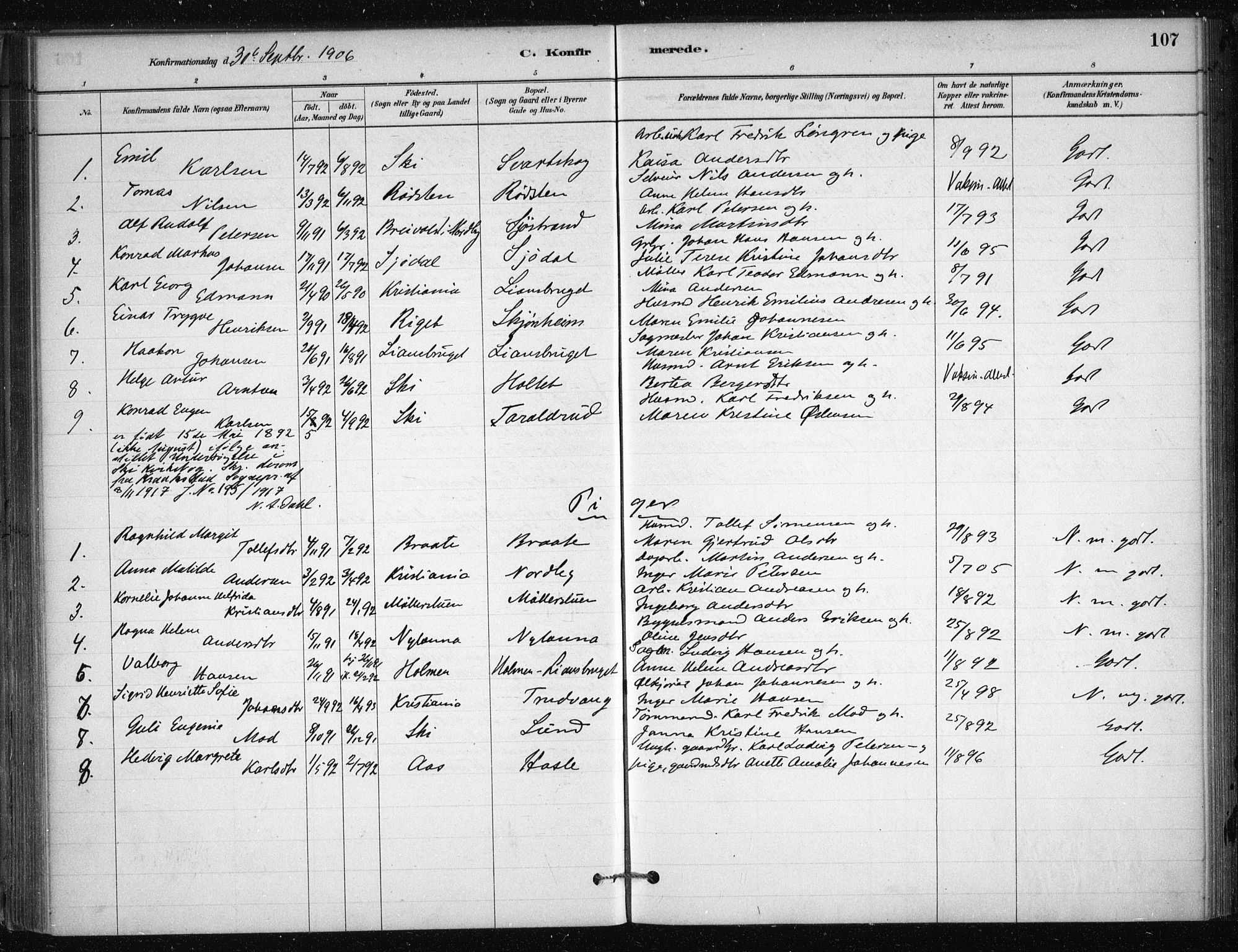 Nesodden prestekontor Kirkebøker, AV/SAO-A-10013/F/Fb/L0001: Parish register (official) no. II 1, 1880-1915, p. 107