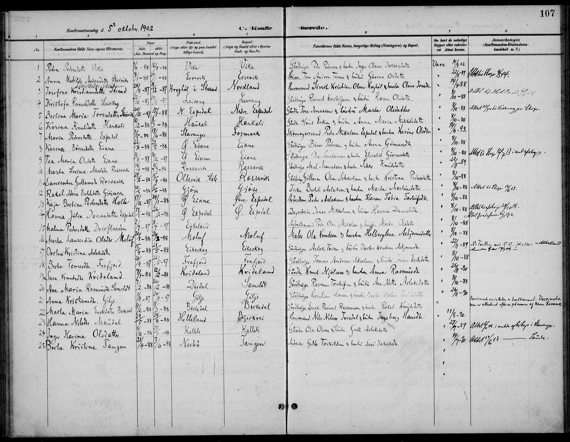 Høgsfjord sokneprestkontor, AV/SAST-A-101624/H/Ha/Haa/L0007: Parish register (official) no. A 7, 1898-1917, p. 107