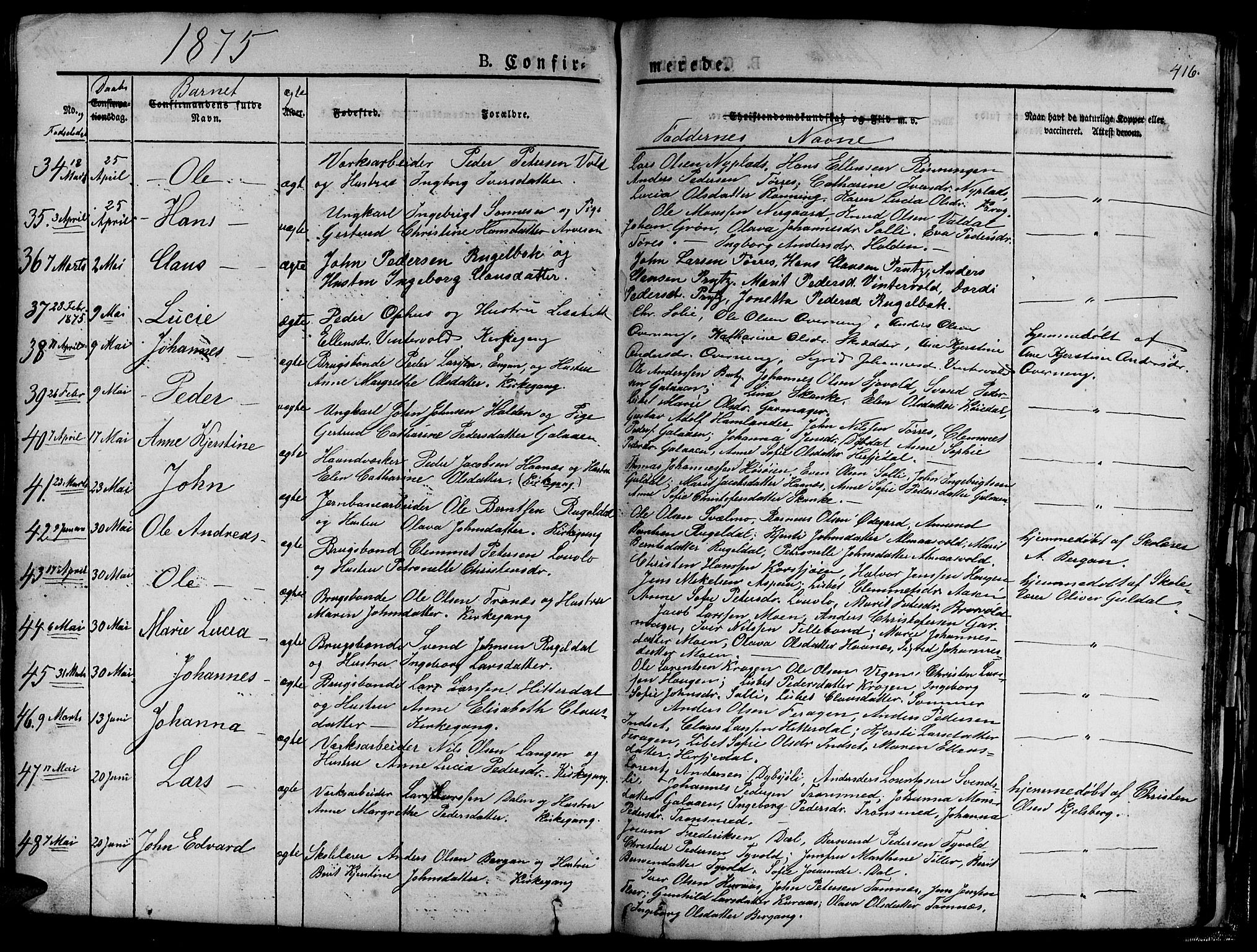 Ministerialprotokoller, klokkerbøker og fødselsregistre - Sør-Trøndelag, SAT/A-1456/681/L0938: Parish register (copy) no. 681C02, 1829-1879, p. 416