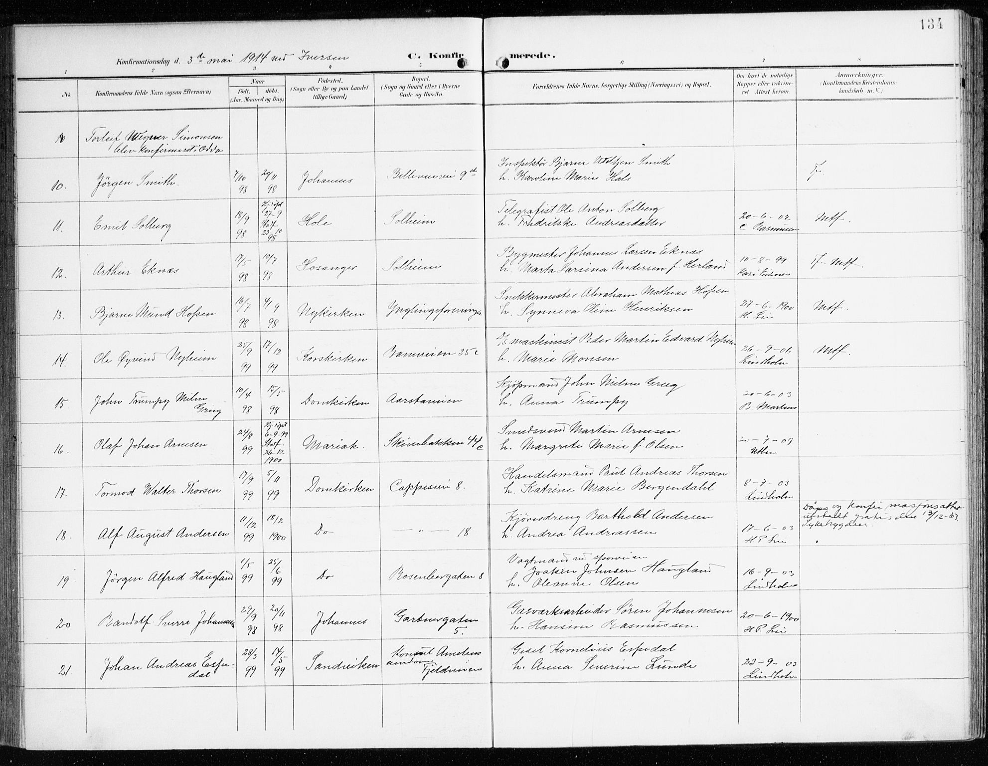 Domkirken sokneprestembete, AV/SAB-A-74801/H/Haa/L0031: Parish register (official) no. C 6, 1898-1915, p. 134