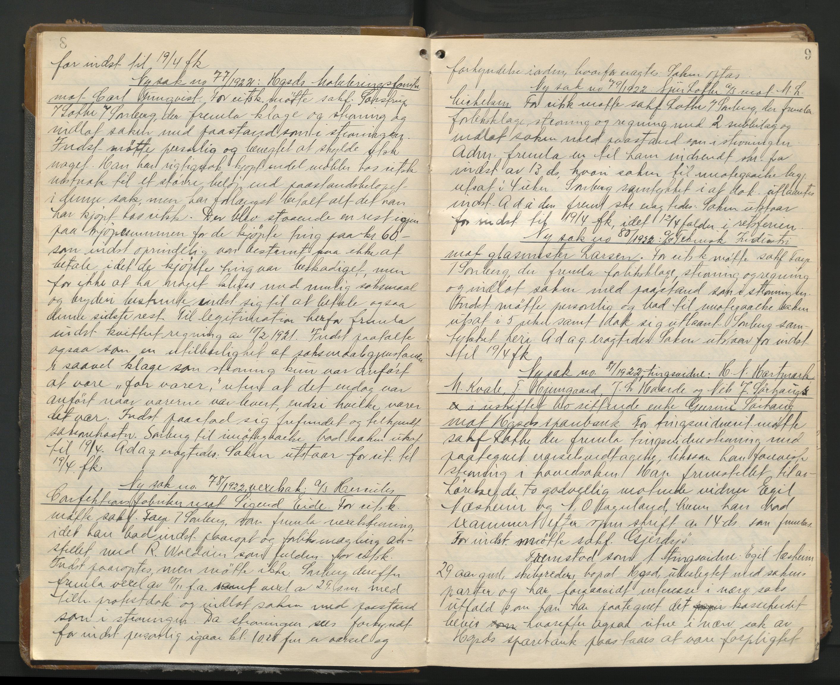 Haugesund tingrett, AV/SAST-A-101415/01/V/VA/L0016: Bytingsprotokoll, 1922-1923, p. 8-9