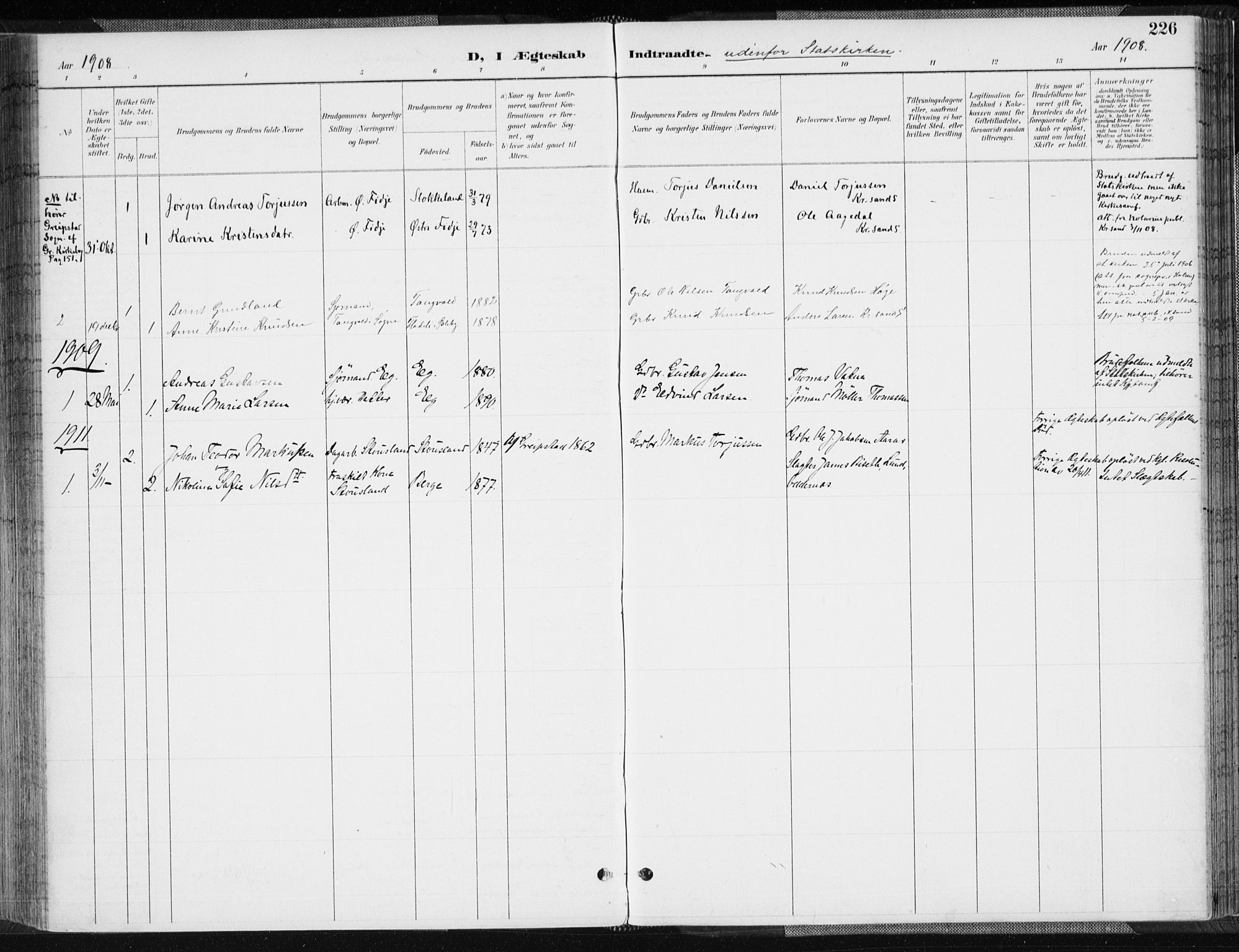 Søgne sokneprestkontor, SAK/1111-0037/F/Fa/Fab/L0013: Parish register (official) no. A 13, 1892-1911, p. 226