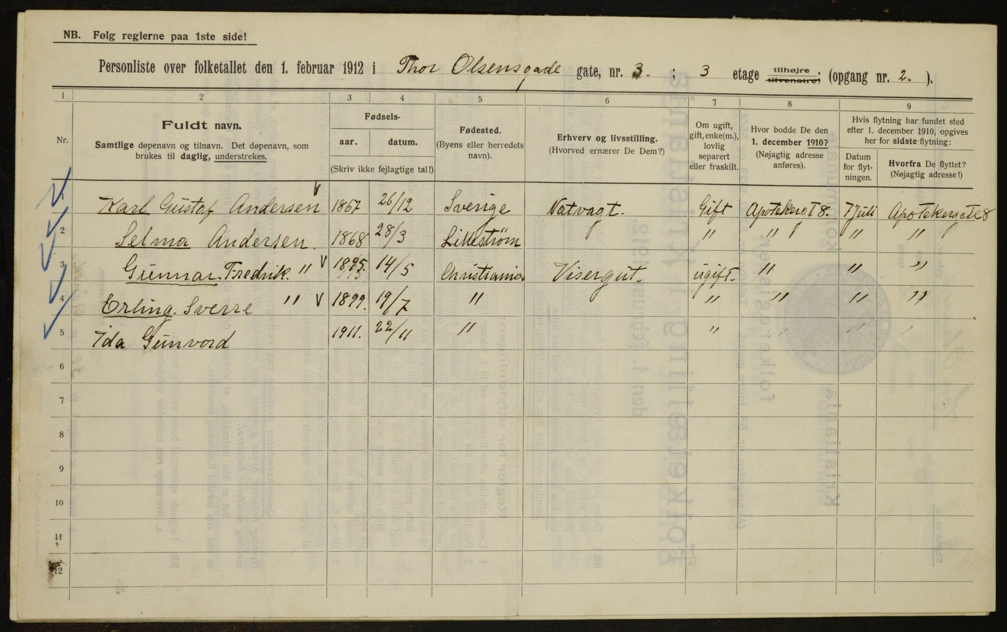 OBA, Municipal Census 1912 for Kristiania, 1912, p. 109267