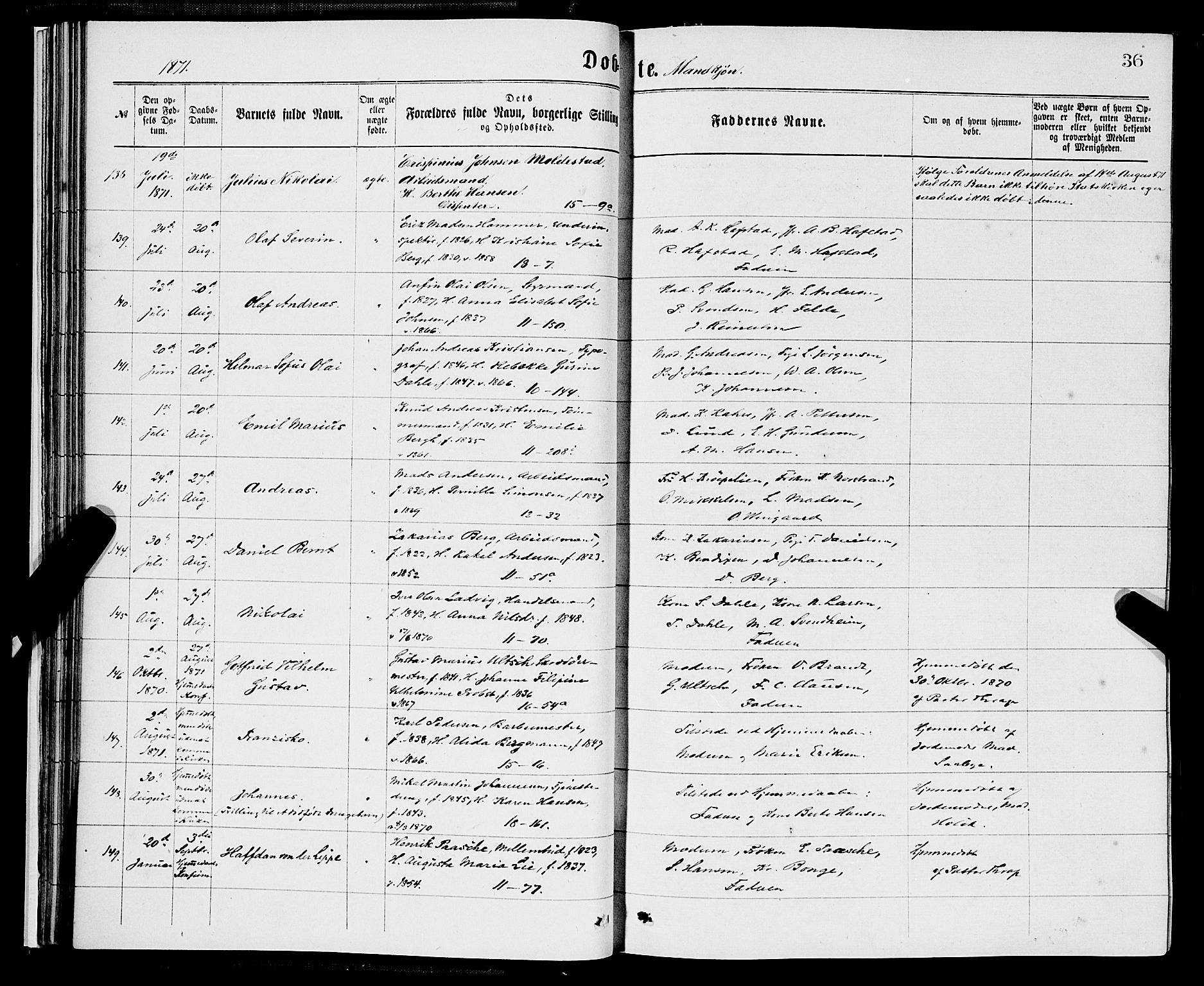 Domkirken sokneprestembete, SAB/A-74801/H/Hab/L0013: Parish register (copy) no. B 6, 1869-1876, p. 36