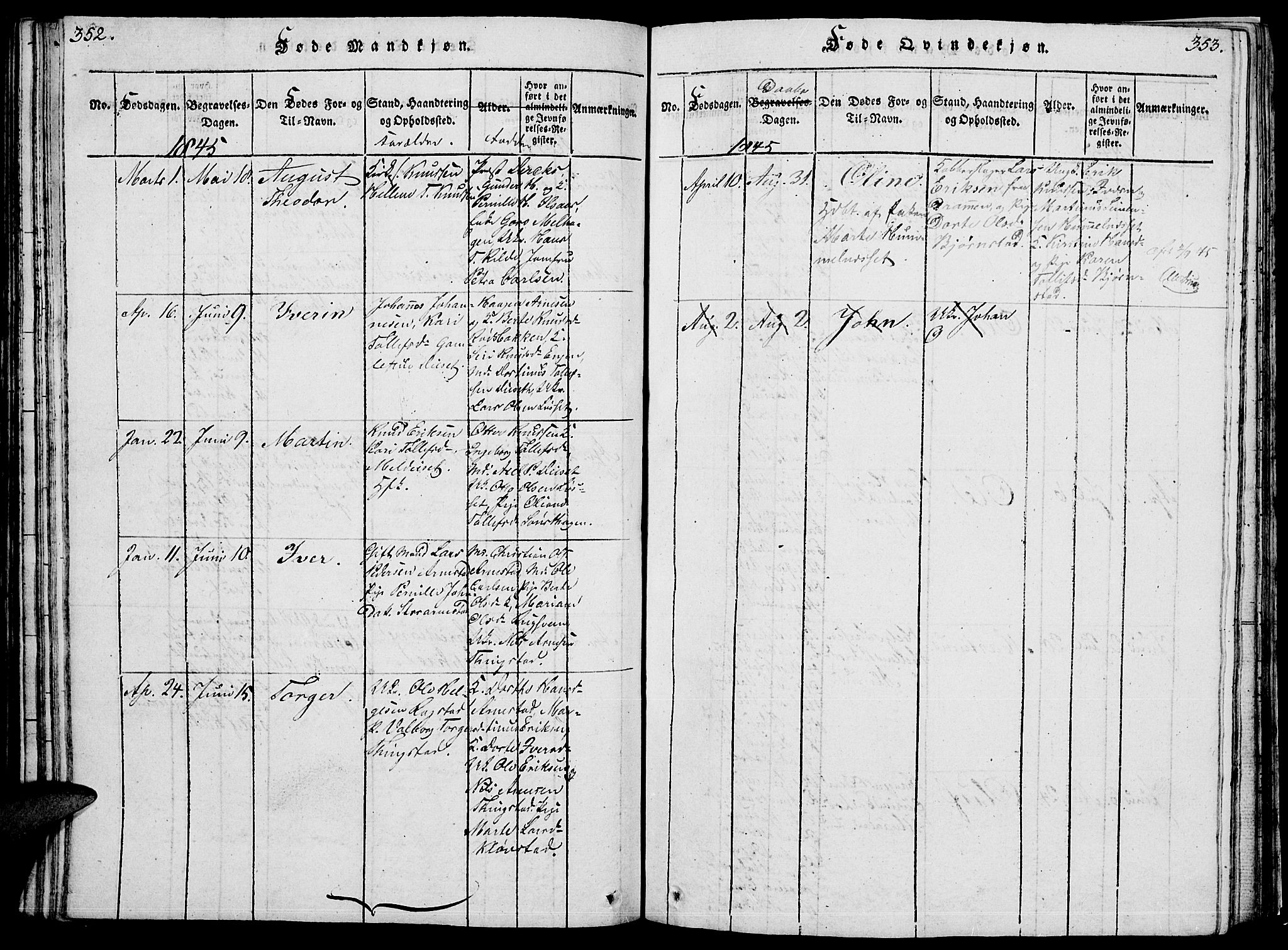 Åmot prestekontor, Hedmark, SAH/PREST-056/H/Ha/Hab/L0001: Parish register (copy) no. 1, 1815-1847, p. 352-353