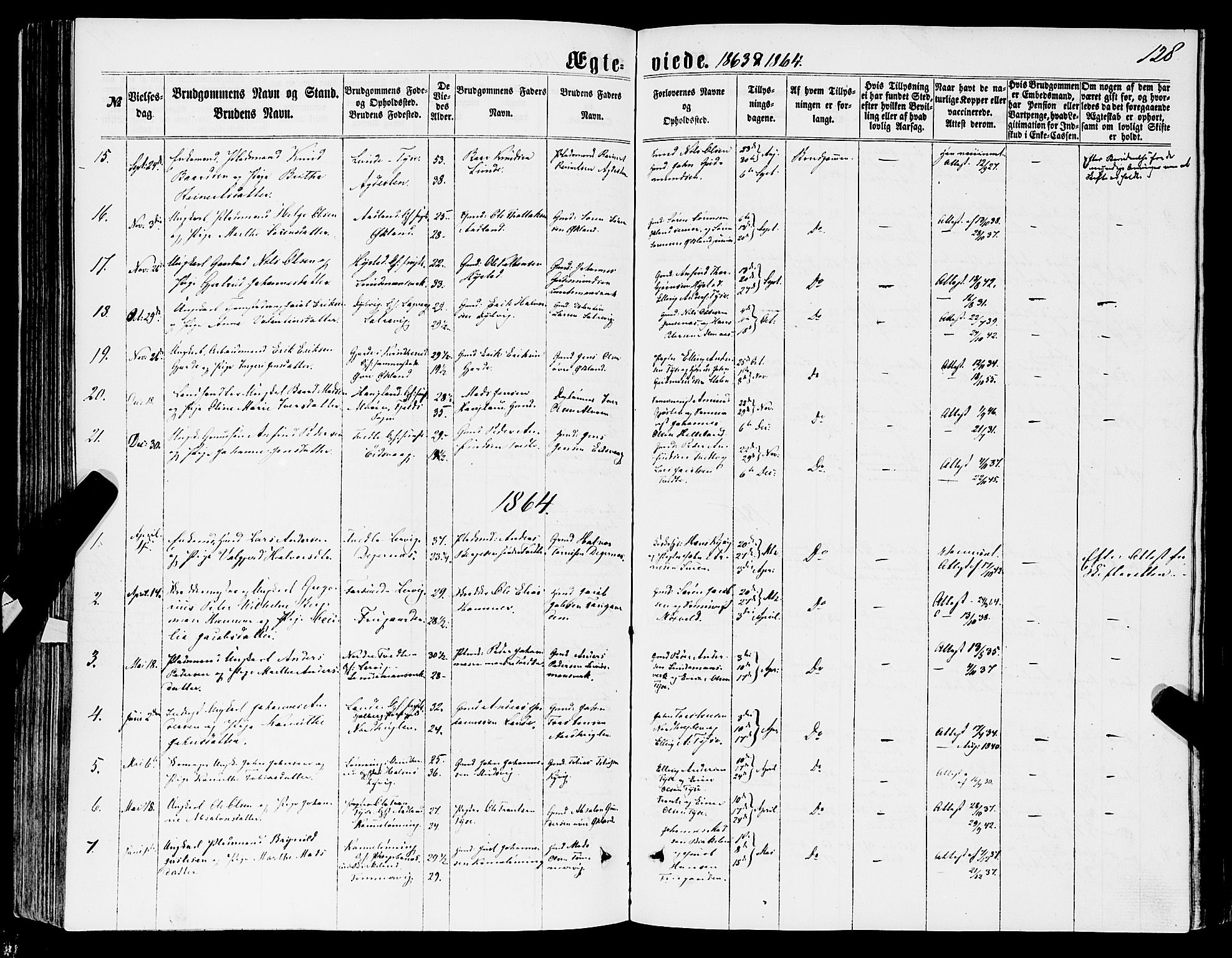 Stord sokneprestembete, SAB/A-78201/H/Haa: Parish register (official) no. B 1, 1862-1877, p. 128