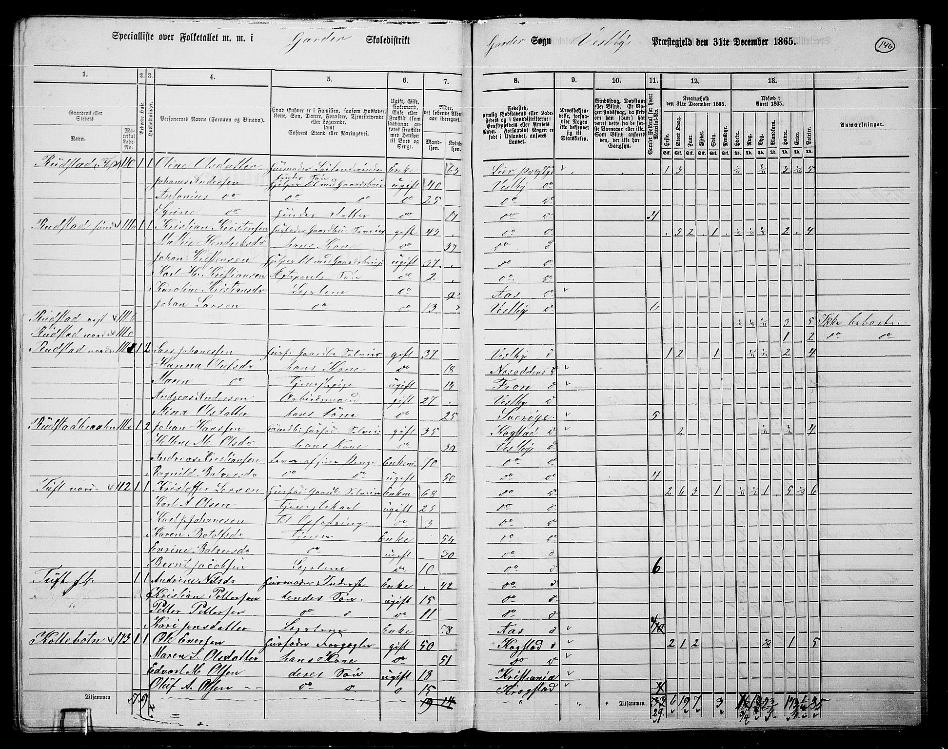 RA, 1865 census for Vestby, 1865, p. 126