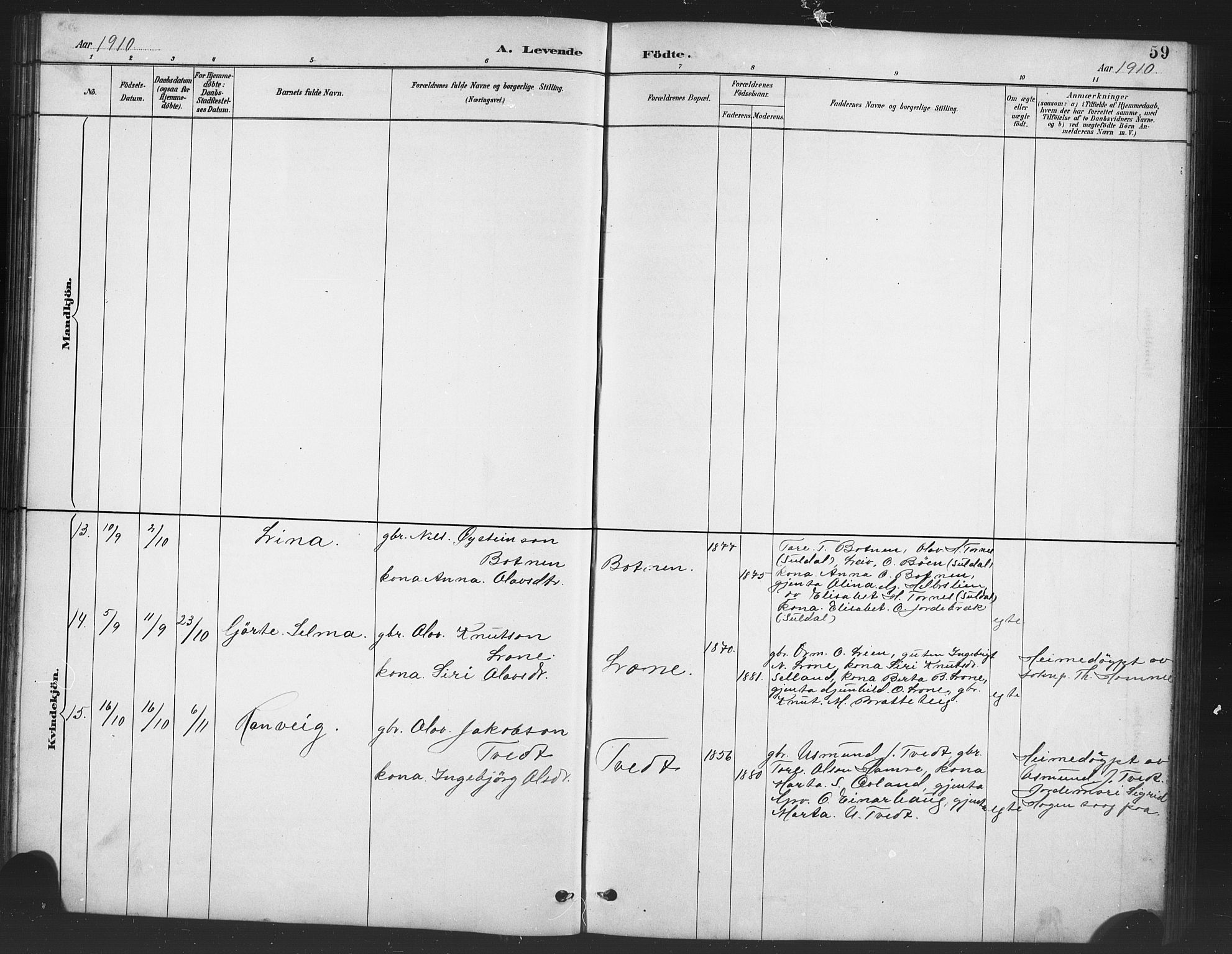 Røldal sokneprestembete, AV/SAB-A-100247: Parish register (copy) no. A 3, 1887-1917, p. 59