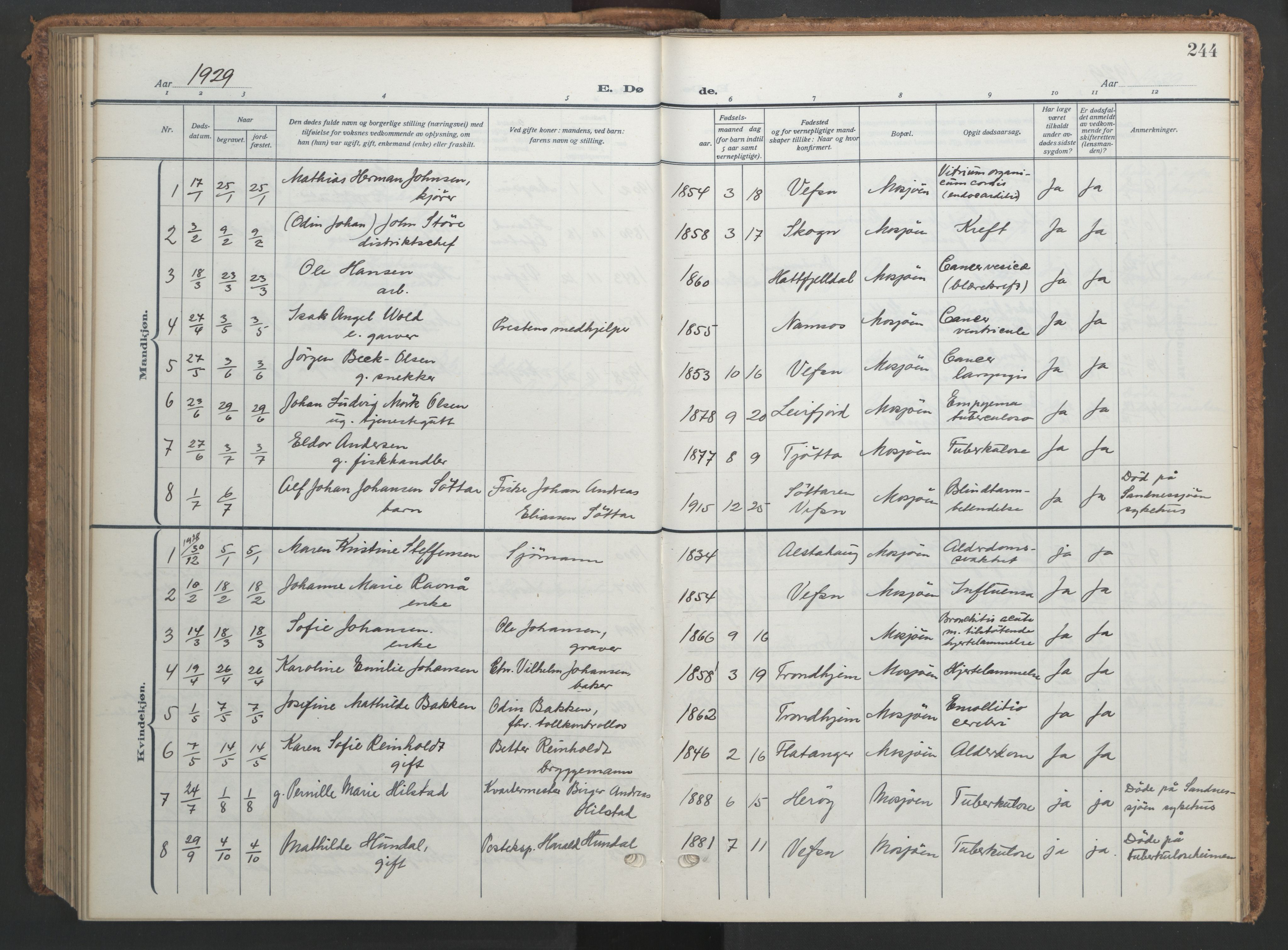 Ministerialprotokoller, klokkerbøker og fødselsregistre - Nordland, SAT/A-1459/820/L0303: Parish register (copy) no. 820C05, 1917-1952, p. 244