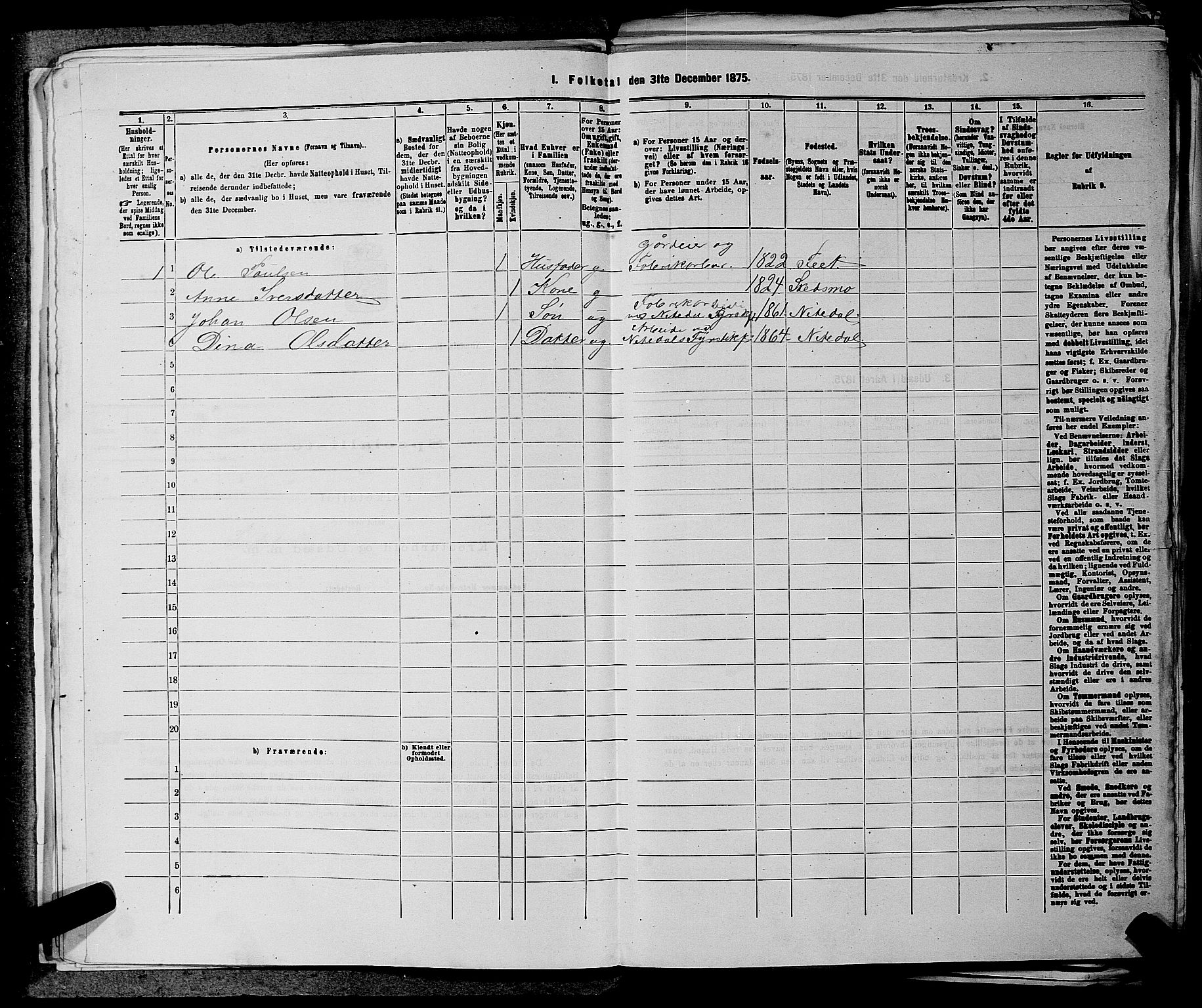 RA, 1875 census for 0233P Nittedal, 1875, p. 207