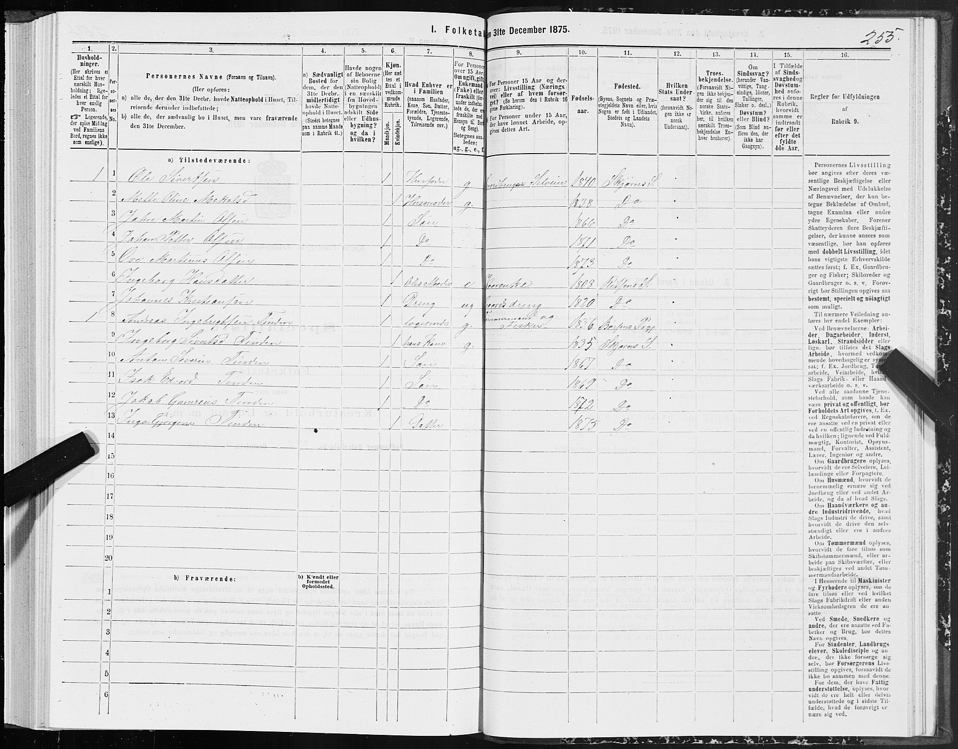 SAT, 1875 census for 1627P Bjugn, 1875, p. 4255