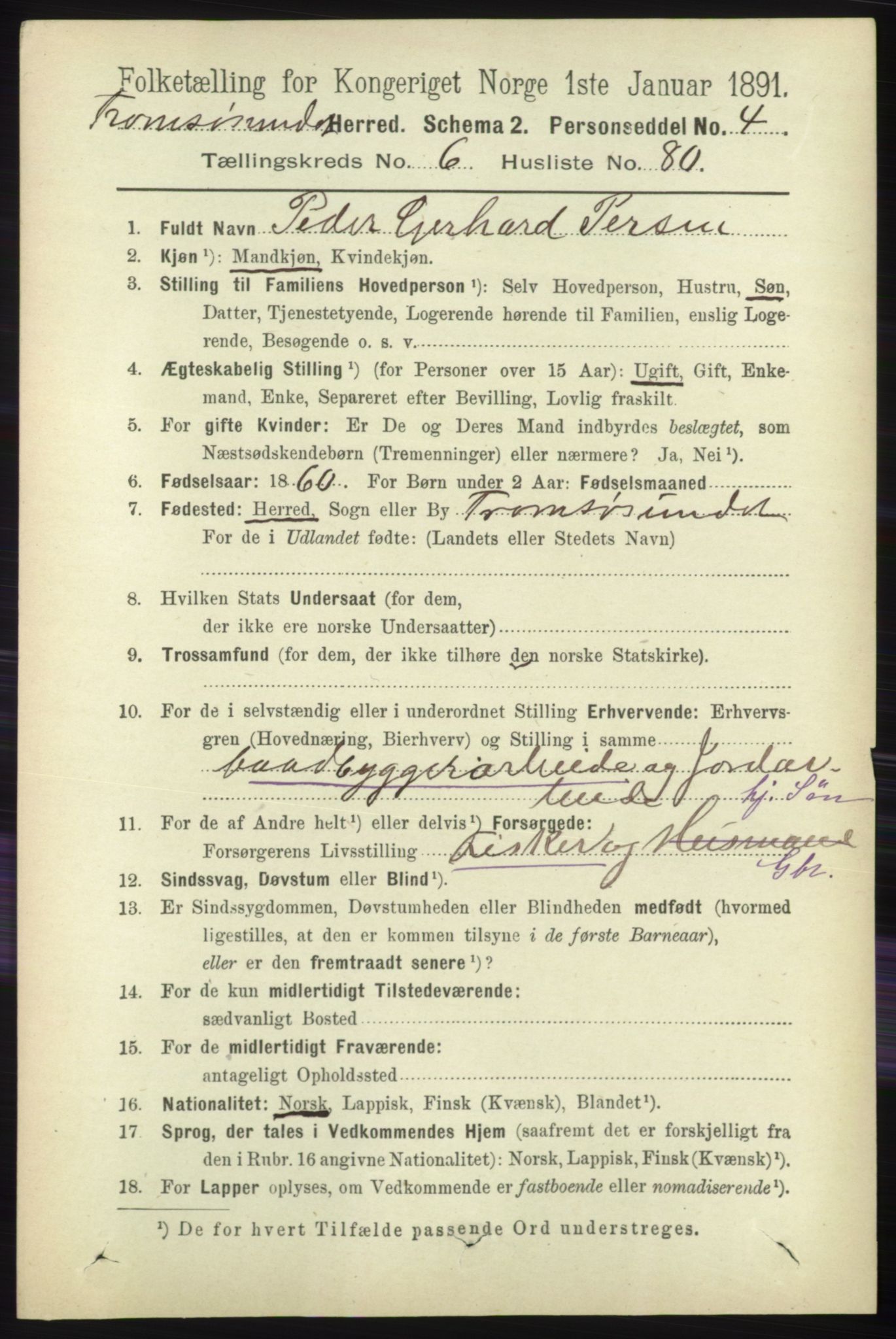 RA, 1891 census for 1934 Tromsøysund, 1891, p. 3625